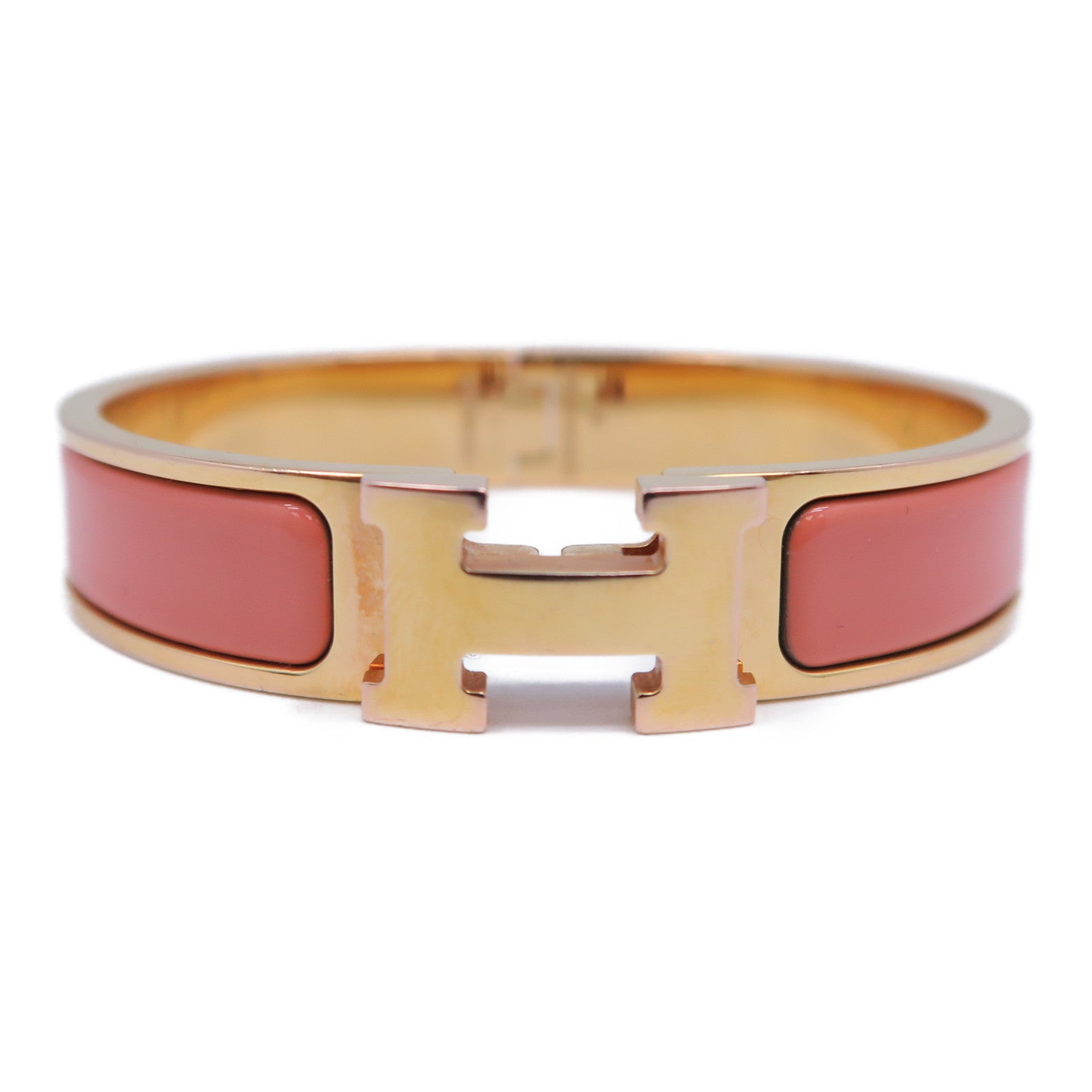 HERMES 金屬Clic H Bracelet手鐲金色/粉紅色