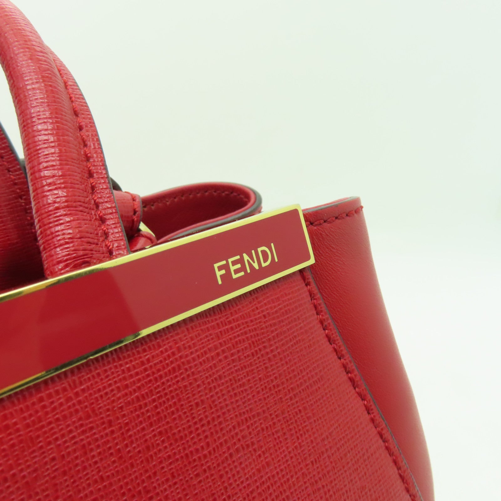 FENDI 牛皮皮革2 Jour金扣手挽肩背兩用袋紅色