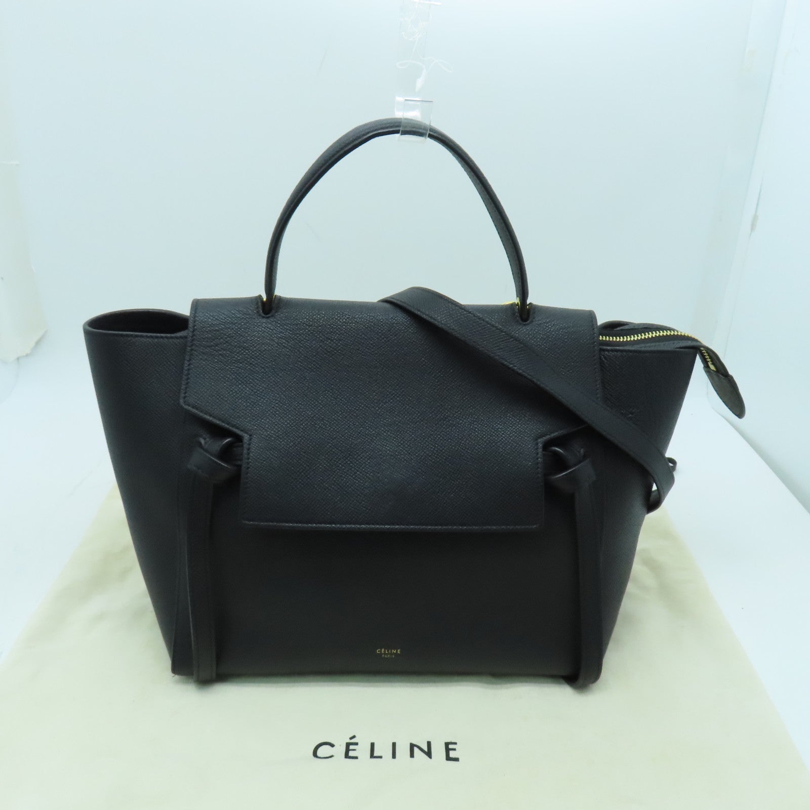 CELINE 牛皮皮革Mini Belt Bag金扣手挽肩背兩用袋深灰色