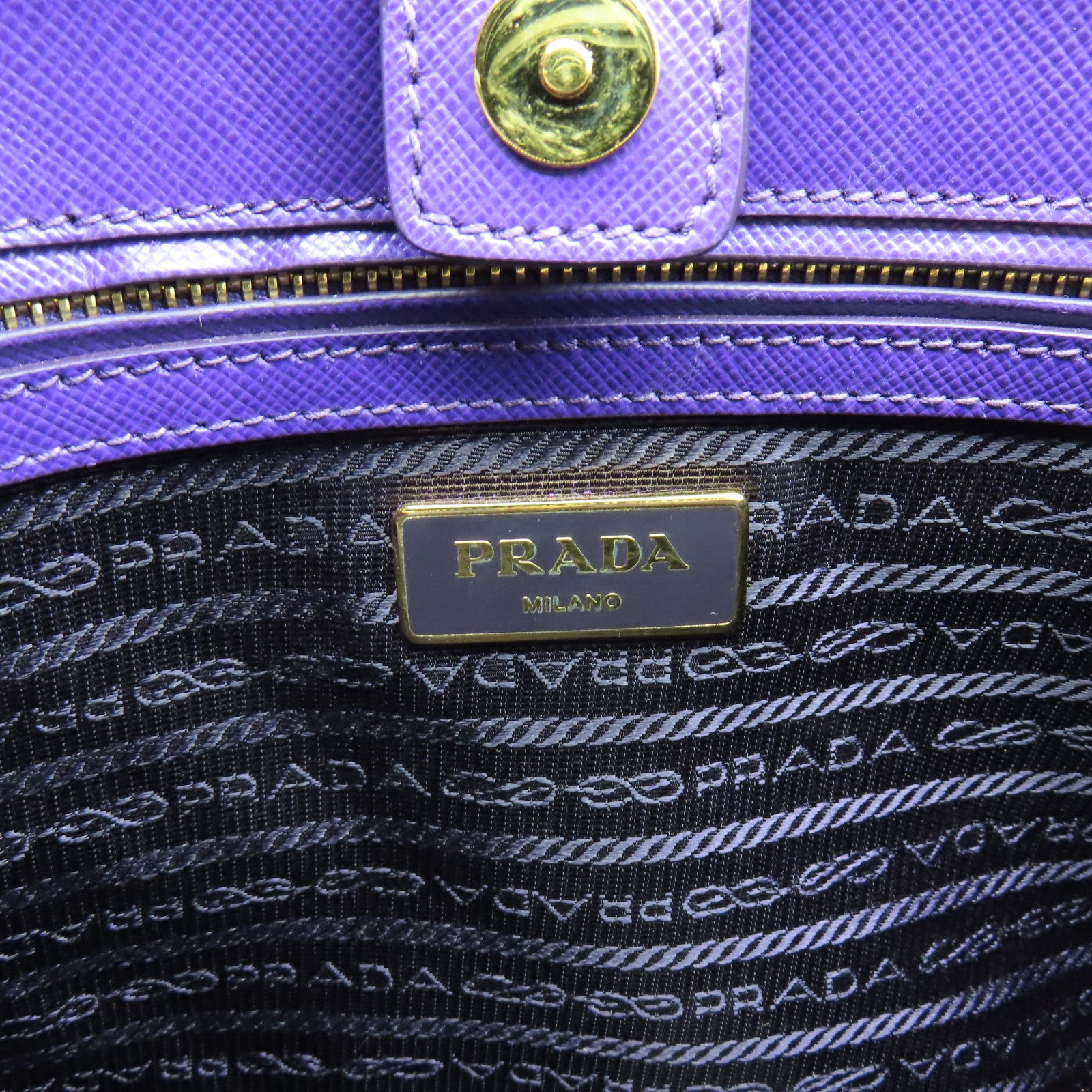 PRADA 牛皮皮革Shoulder Bag金扣手挽肩背兩用袋紫色