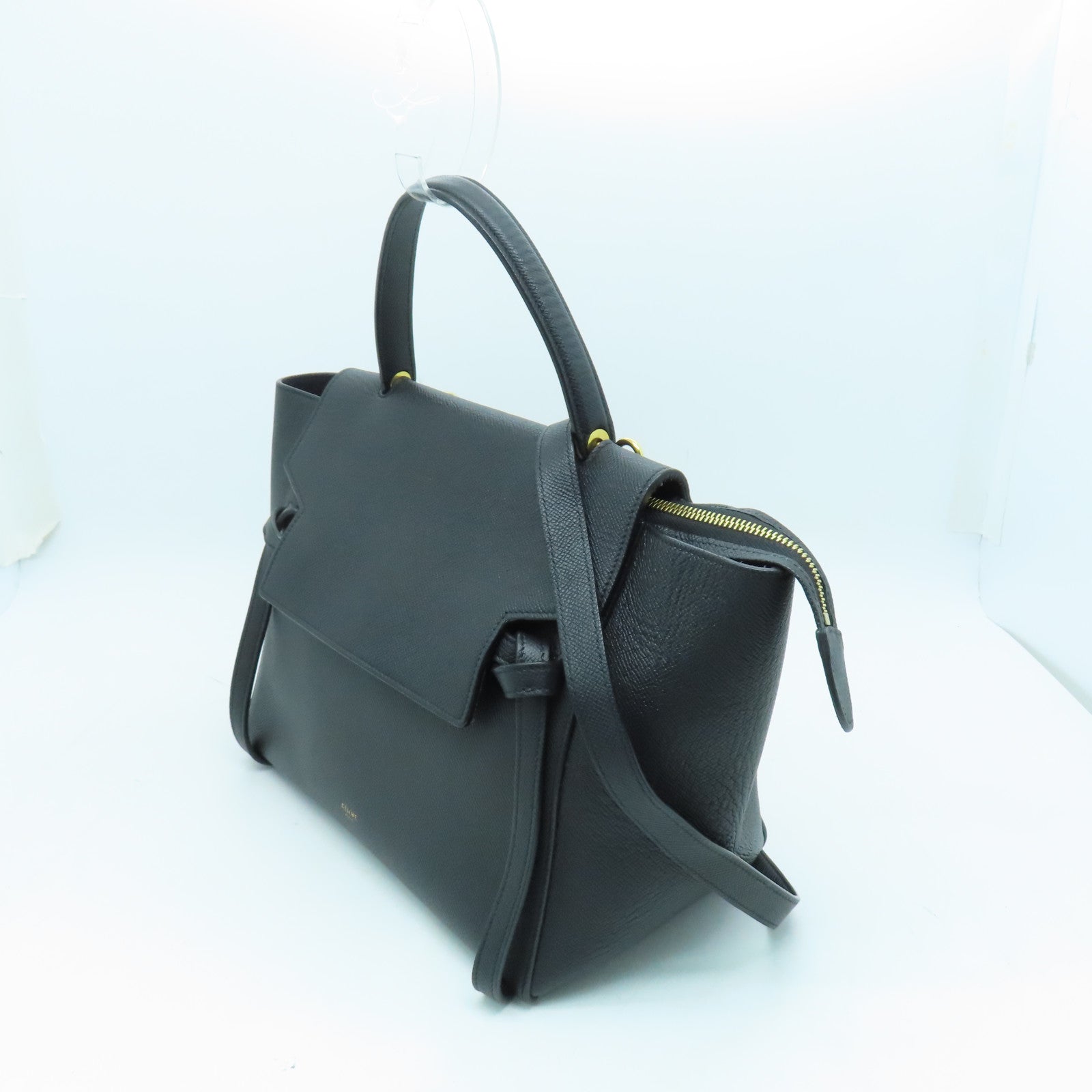 CELINE 牛皮皮革Mini Belt Bag金扣手挽肩背兩用袋深灰色