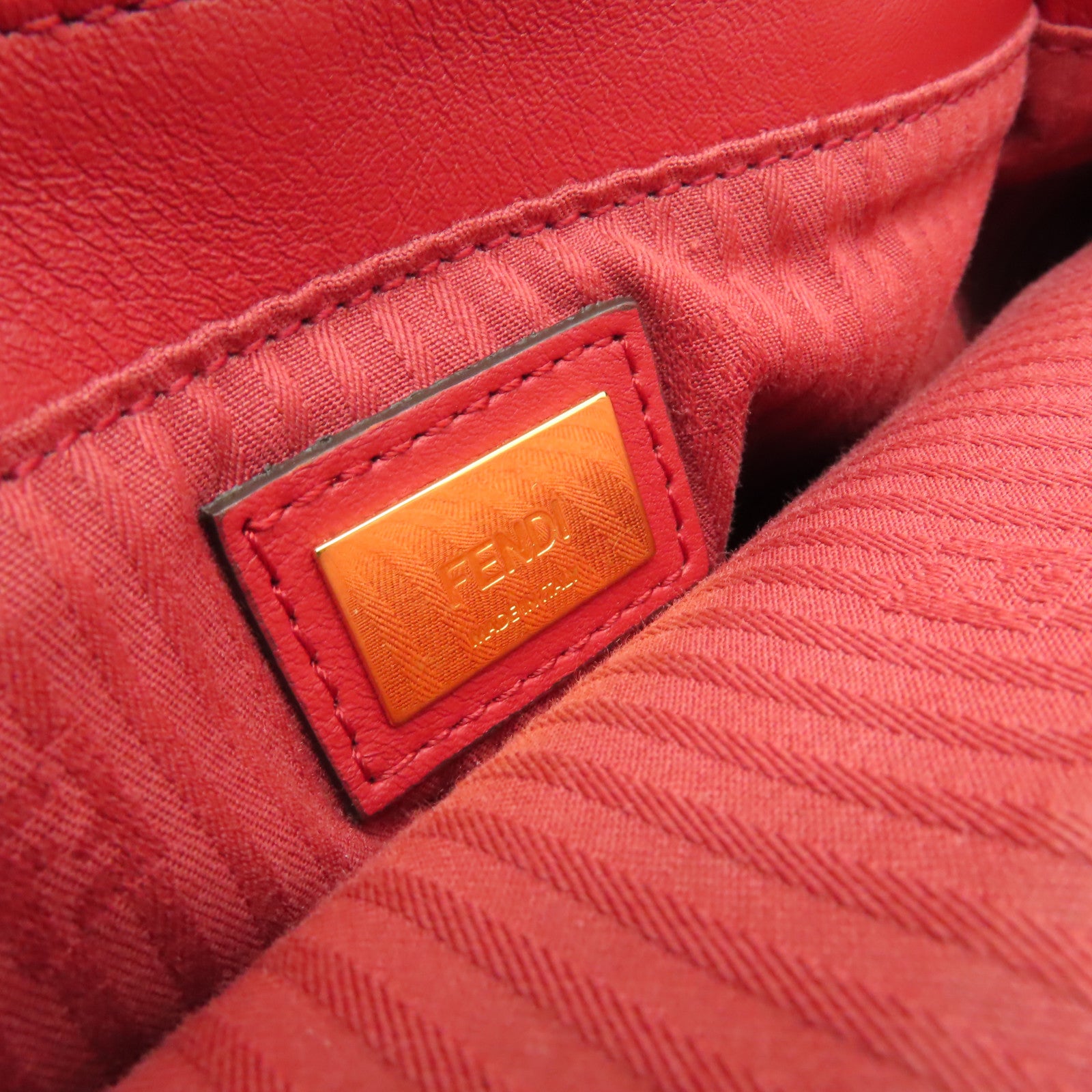 FENDI 牛皮皮革2 Jour金扣手挽肩背兩用袋紅色