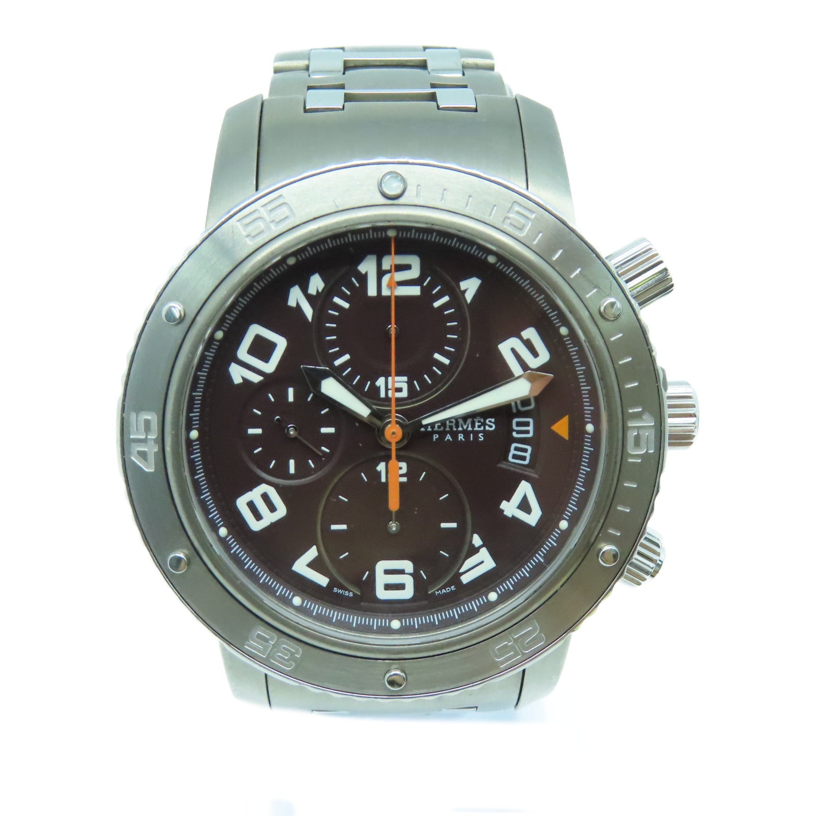 HERMES Clipper Chronograph不鏽鋼/Tatanium手錶自動機芯啡色