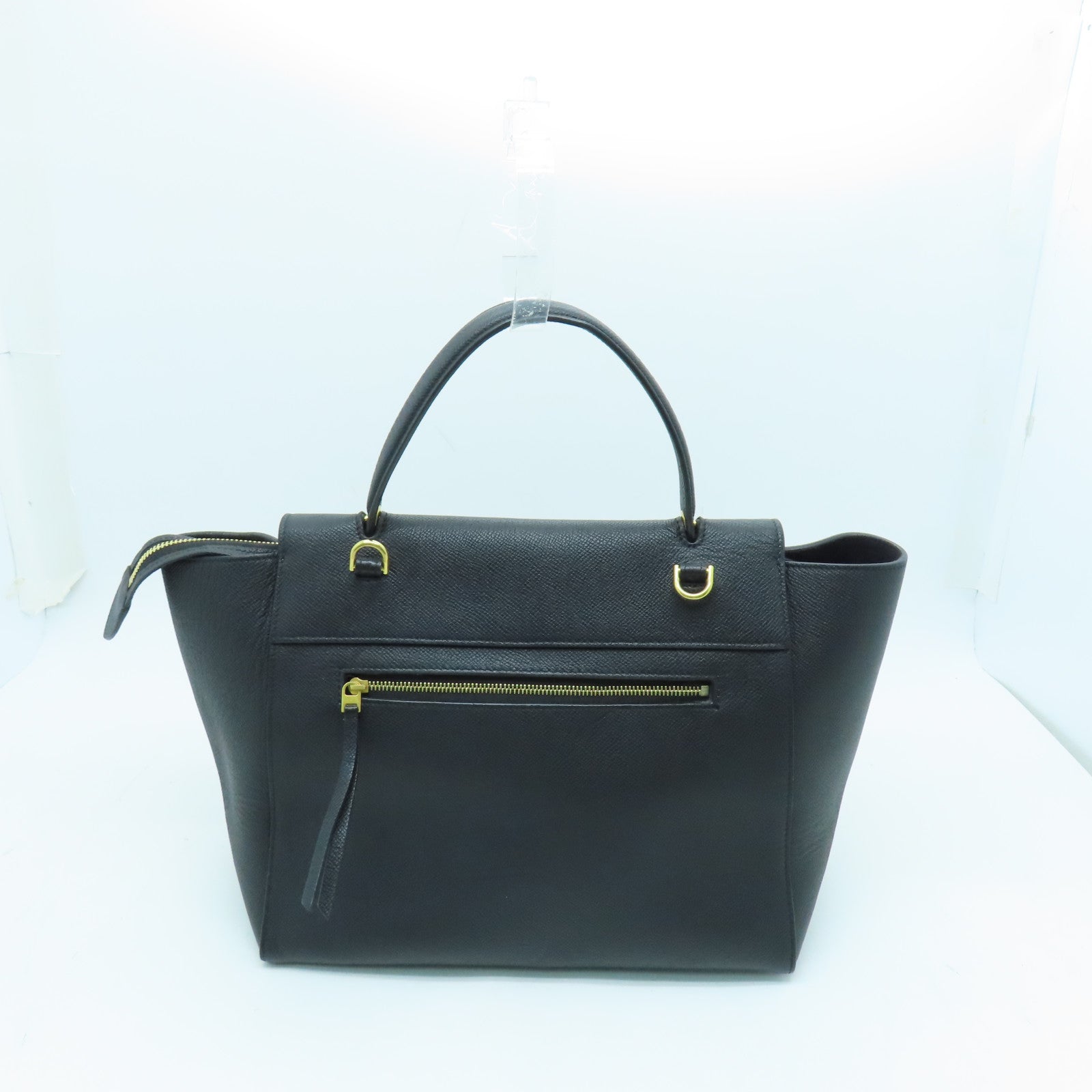 CELINE Cowhide Leather Mini Belt Bag Gold Buckle Handle Shoulder Backpack Dark Gray