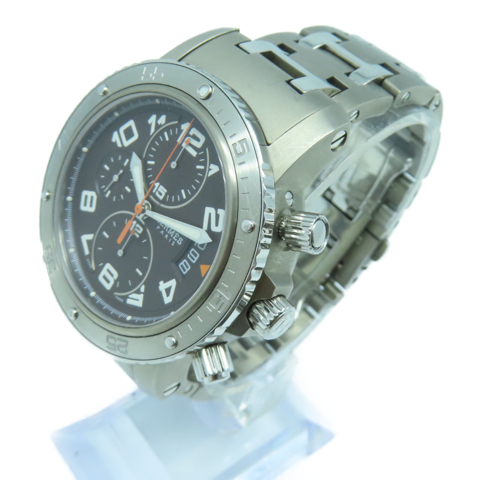 HERMES Clipper Chronograph不鏽鋼/Tatanium手錶自動機芯啡色