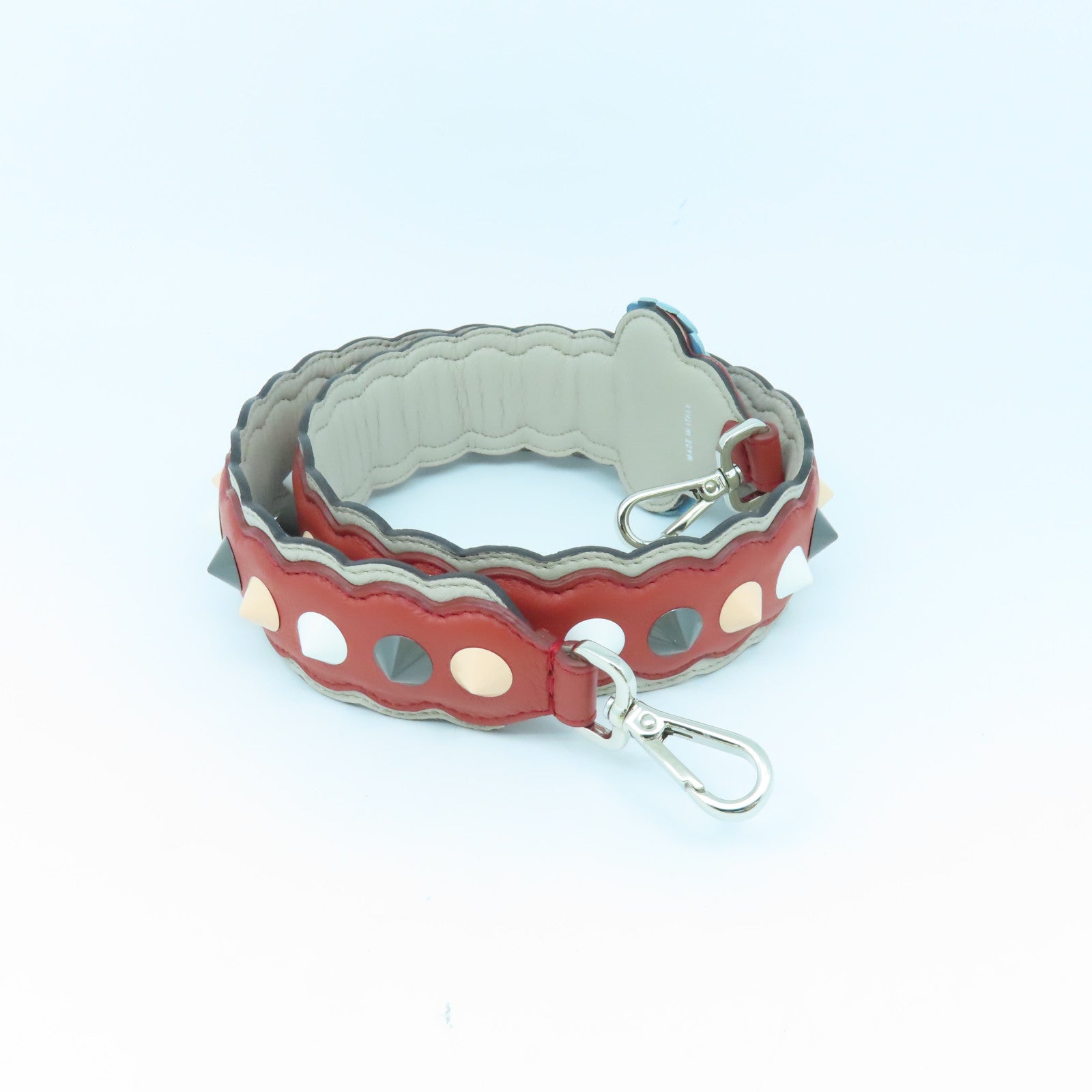 FENDI Cowhide Leather Strap Shoulder Strap Silver Buckle Red/Color