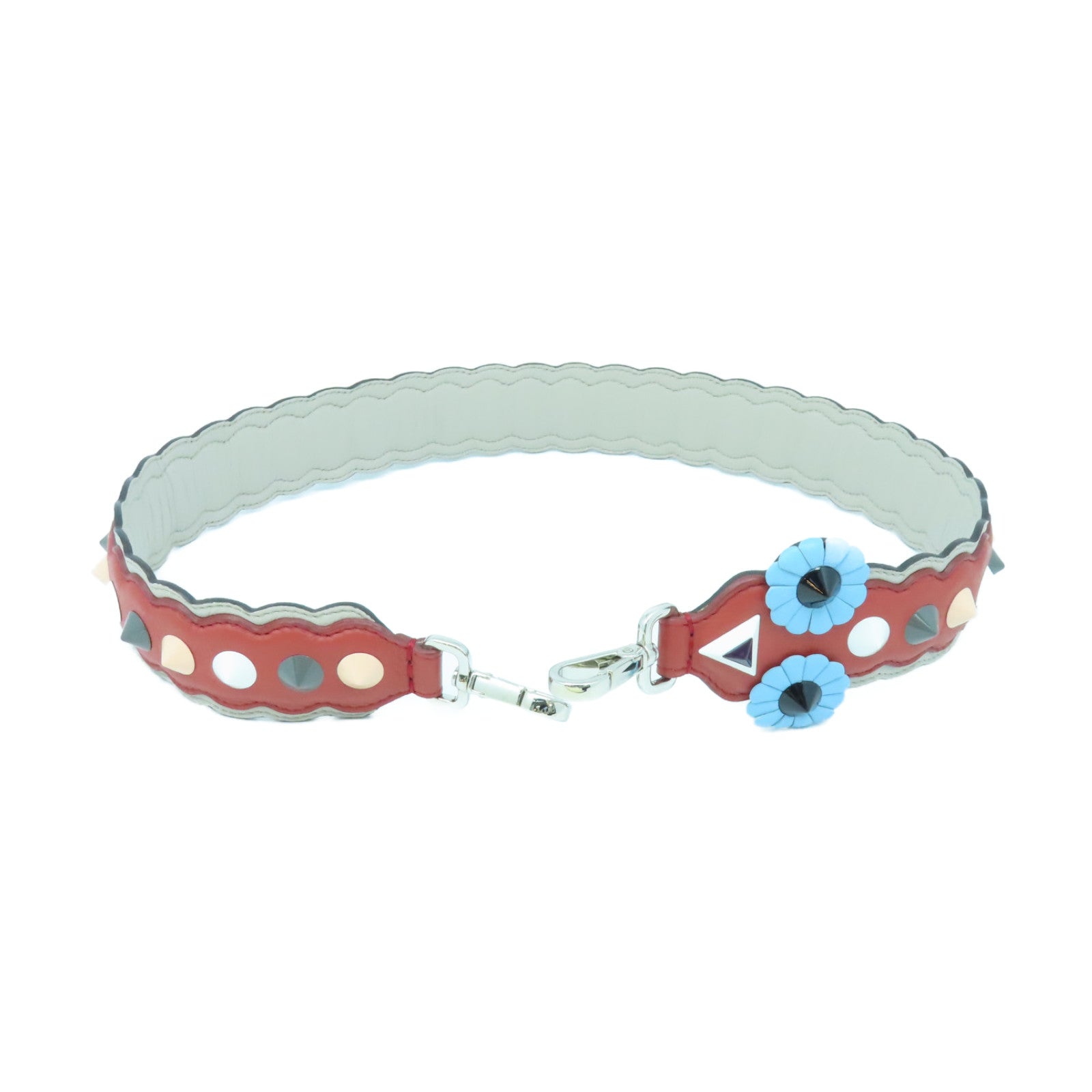 FENDI Cowhide Leather Strap Shoulder Strap Silver Buckle Red/Color
