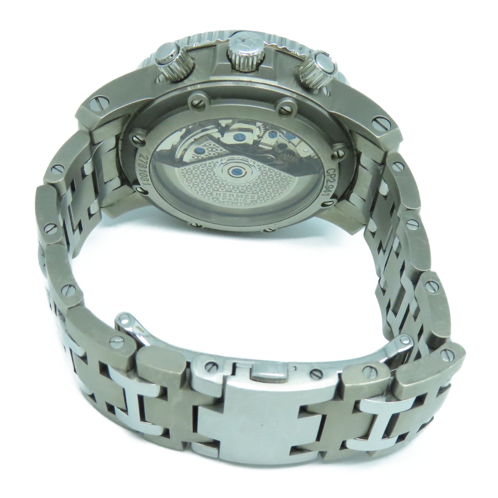 HERMES Clipper Chronograph不鏽鋼/Tatanium手錶自動機芯啡色
