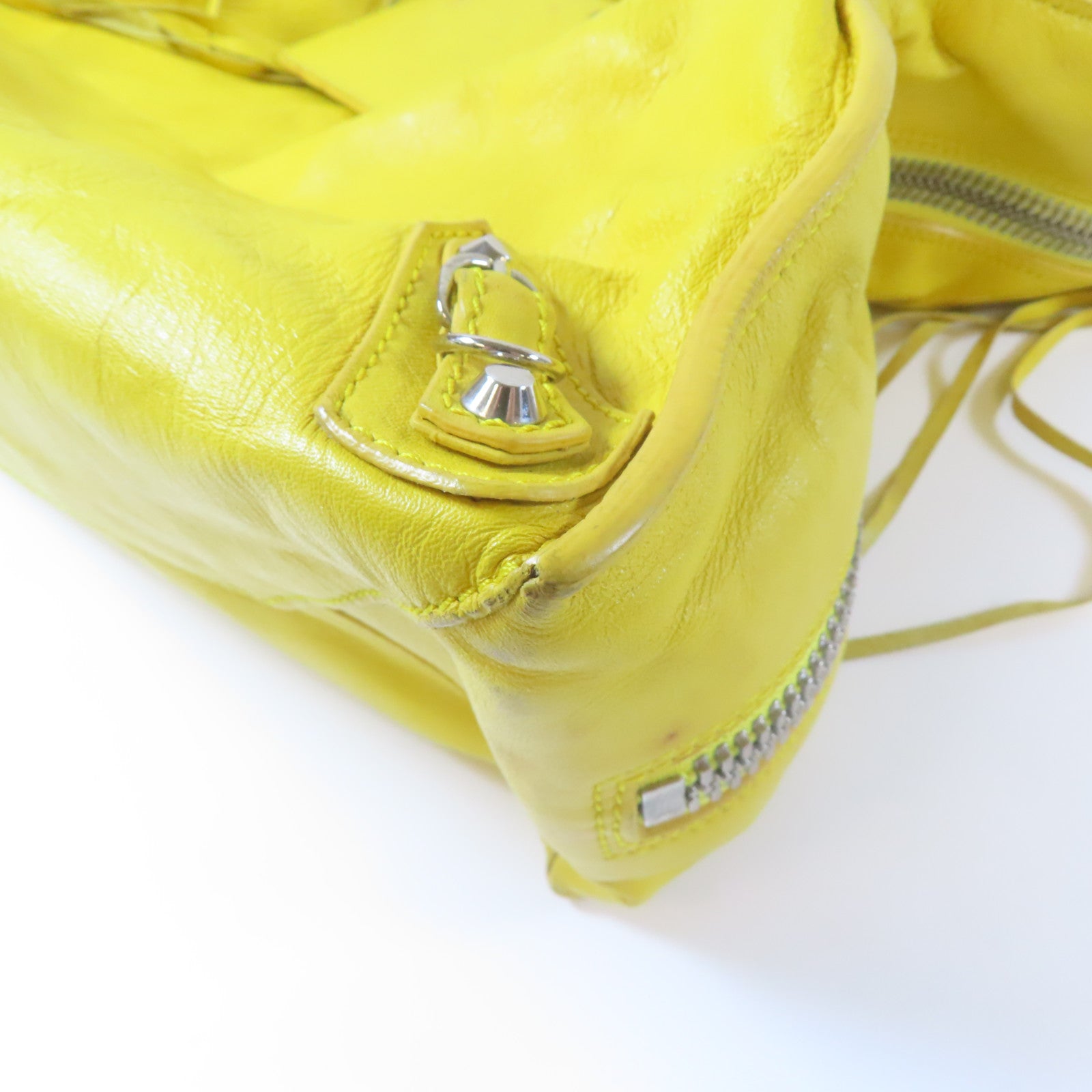 BALENCIAGA 牛皮皮革Papier Ledger Zip銀扣手挽袋黃色