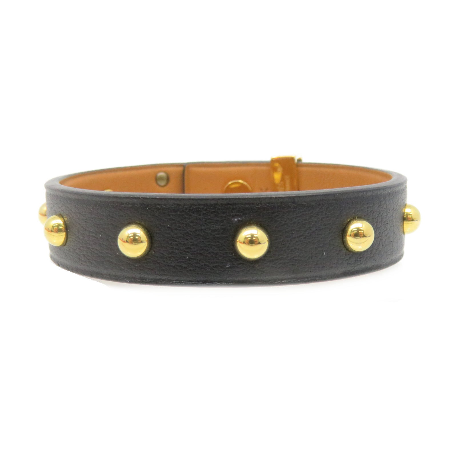 HERMES Leather Studs Bracelet T1 Gold Buckle Bracelet Black/Gold