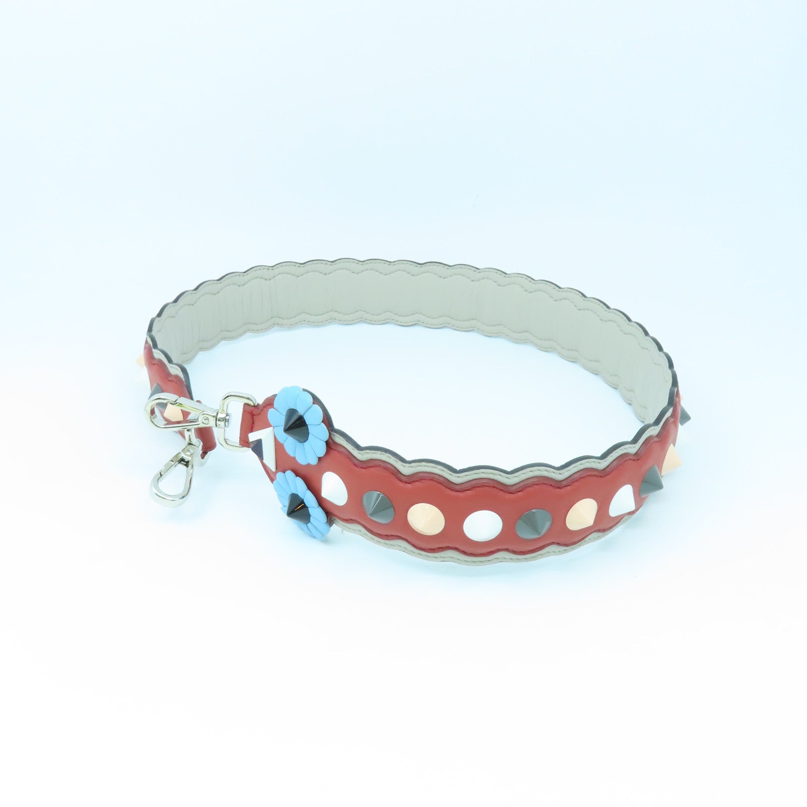 FENDI Cowhide Leather Strap Shoulder Strap Silver Buckle Red/Color
