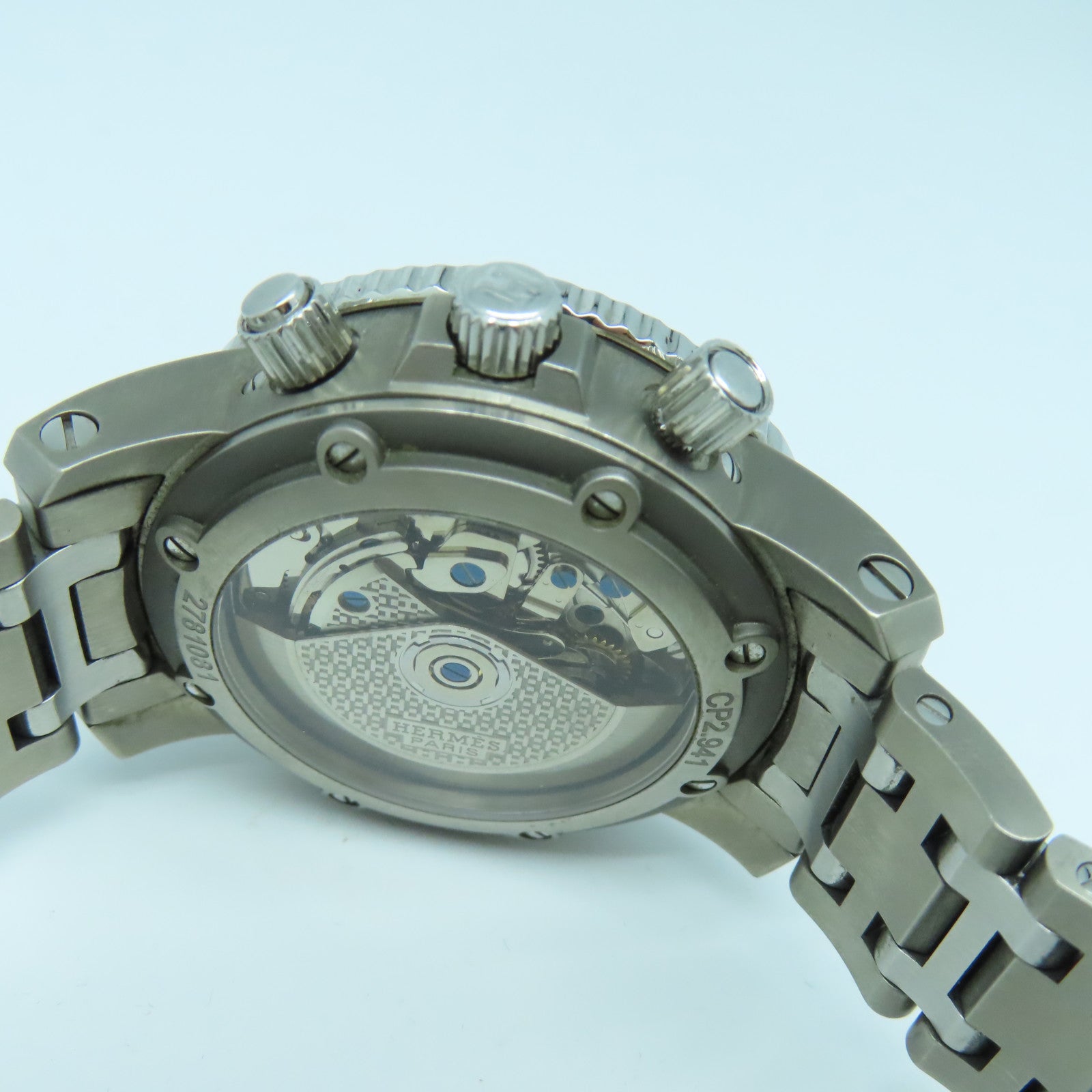 HERMES Clipper Chronograph不鏽鋼/Tatanium手錶自動機芯啡色