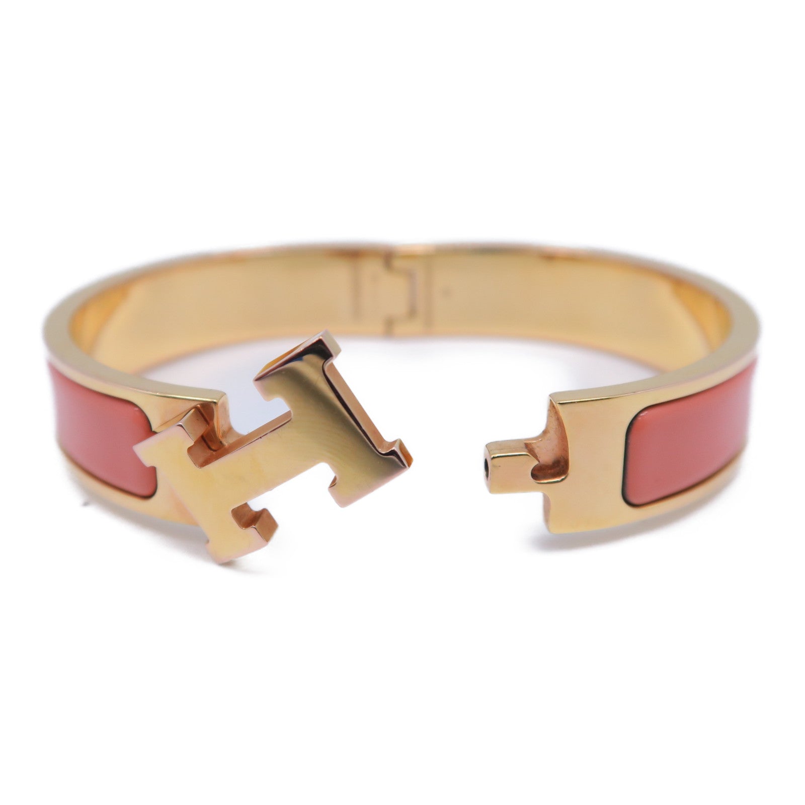 HERMES 金屬Clic H Bracelet手鐲金色/粉紅色