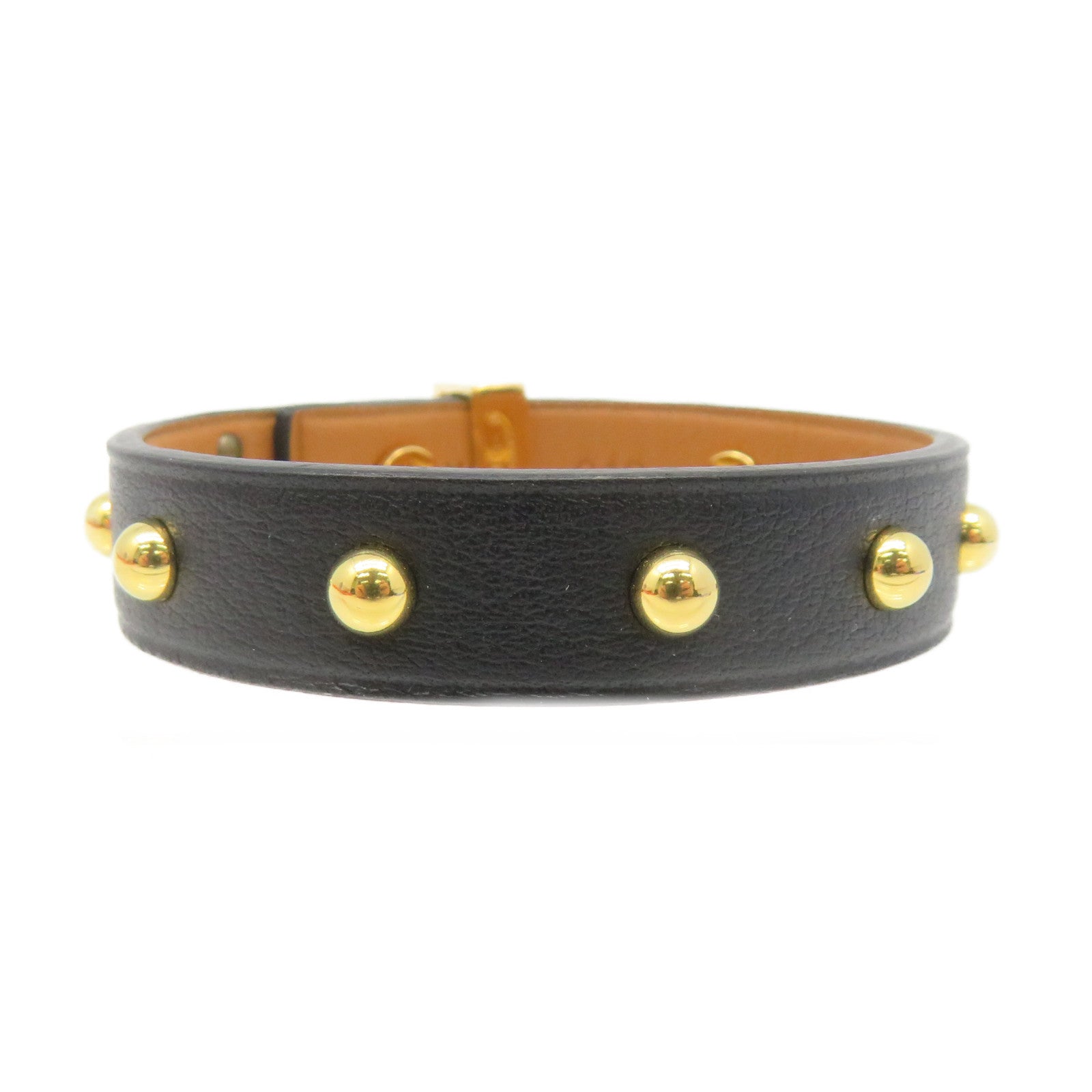 HERMES Leather Studs Bracelet T1 Gold Buckle Bracelet Black/Gold