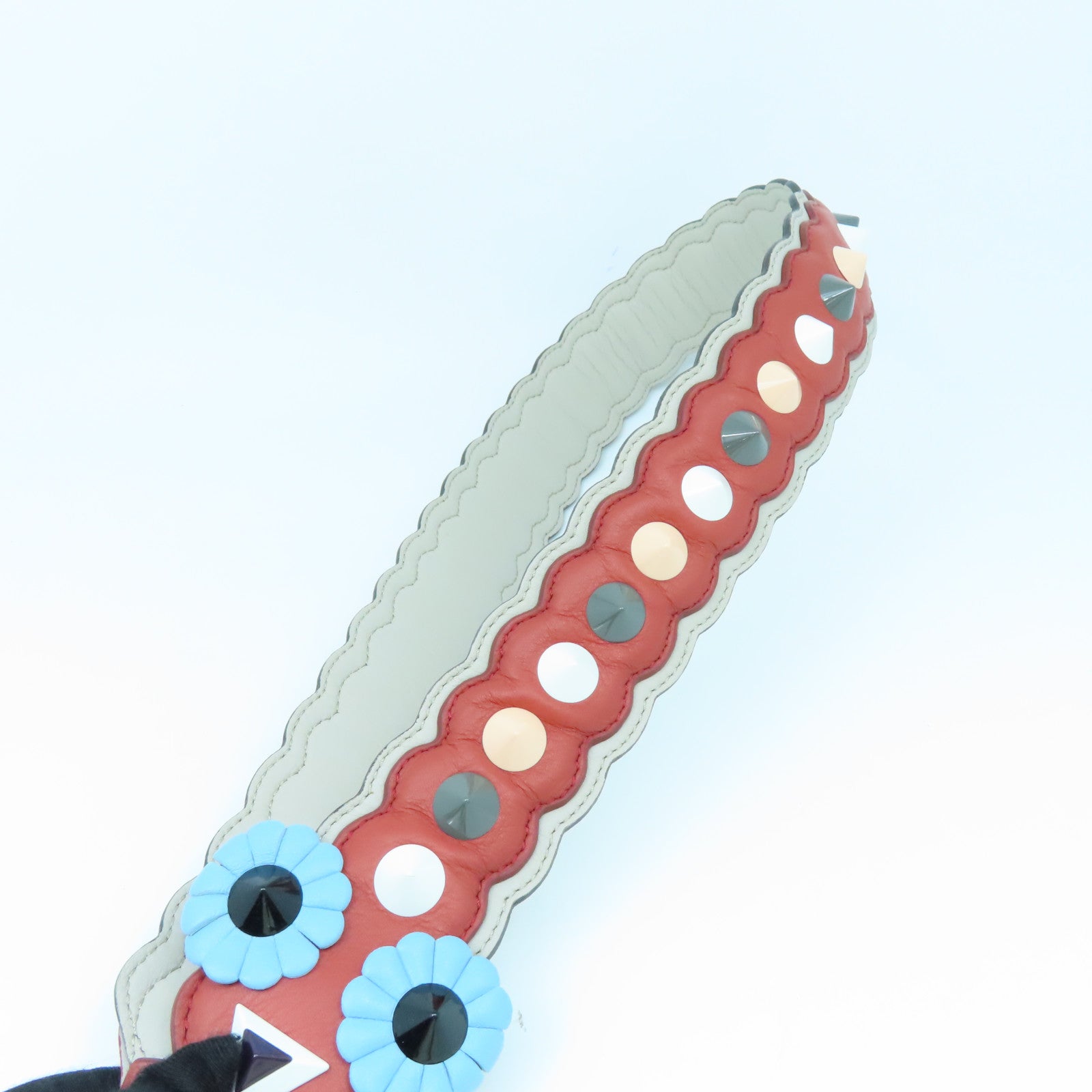 FENDI Cowhide Leather Strap Shoulder Strap Silver Buckle Red/Color