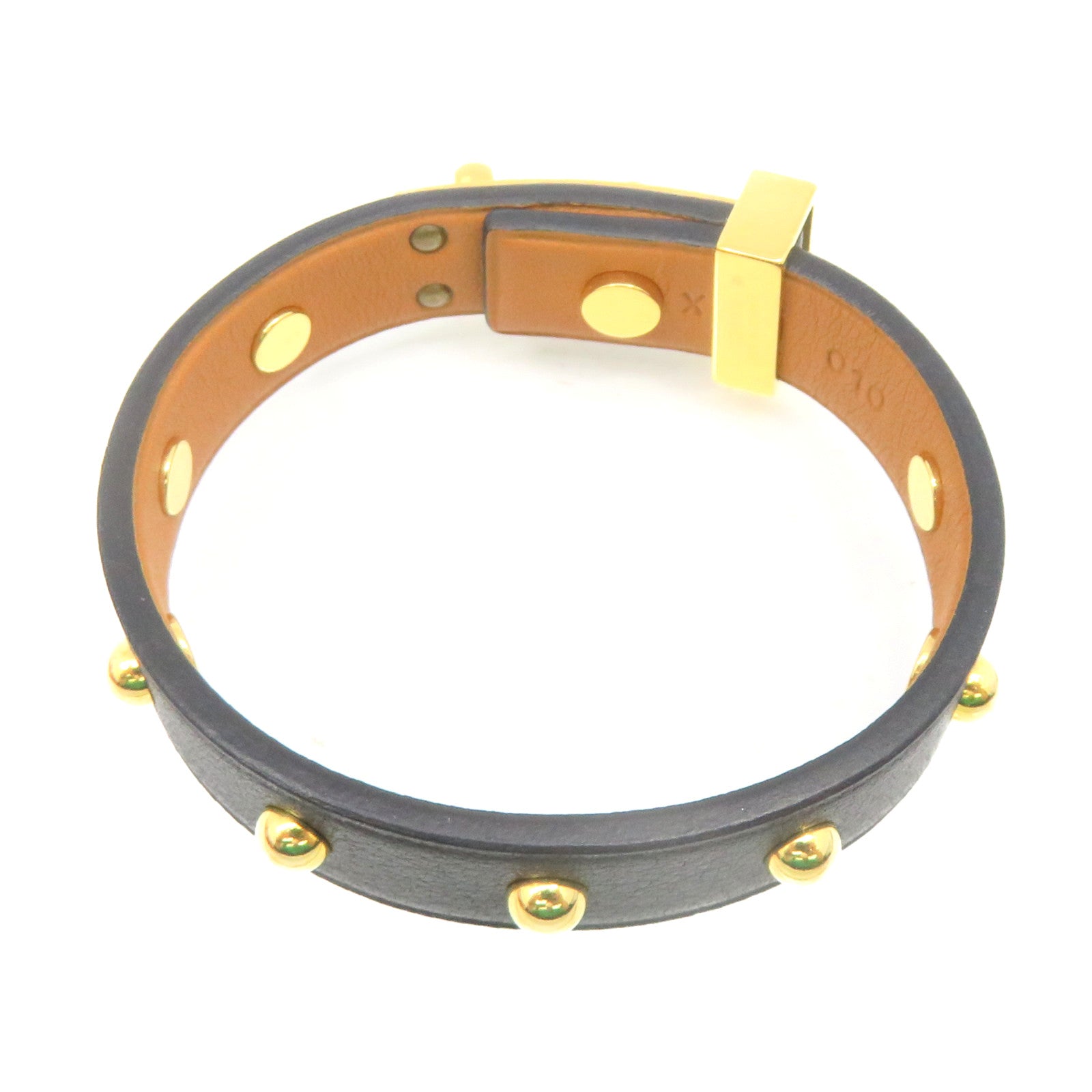 HERMES Leather Studs Bracelet T1 Gold Buckle Bracelet Black/Gold