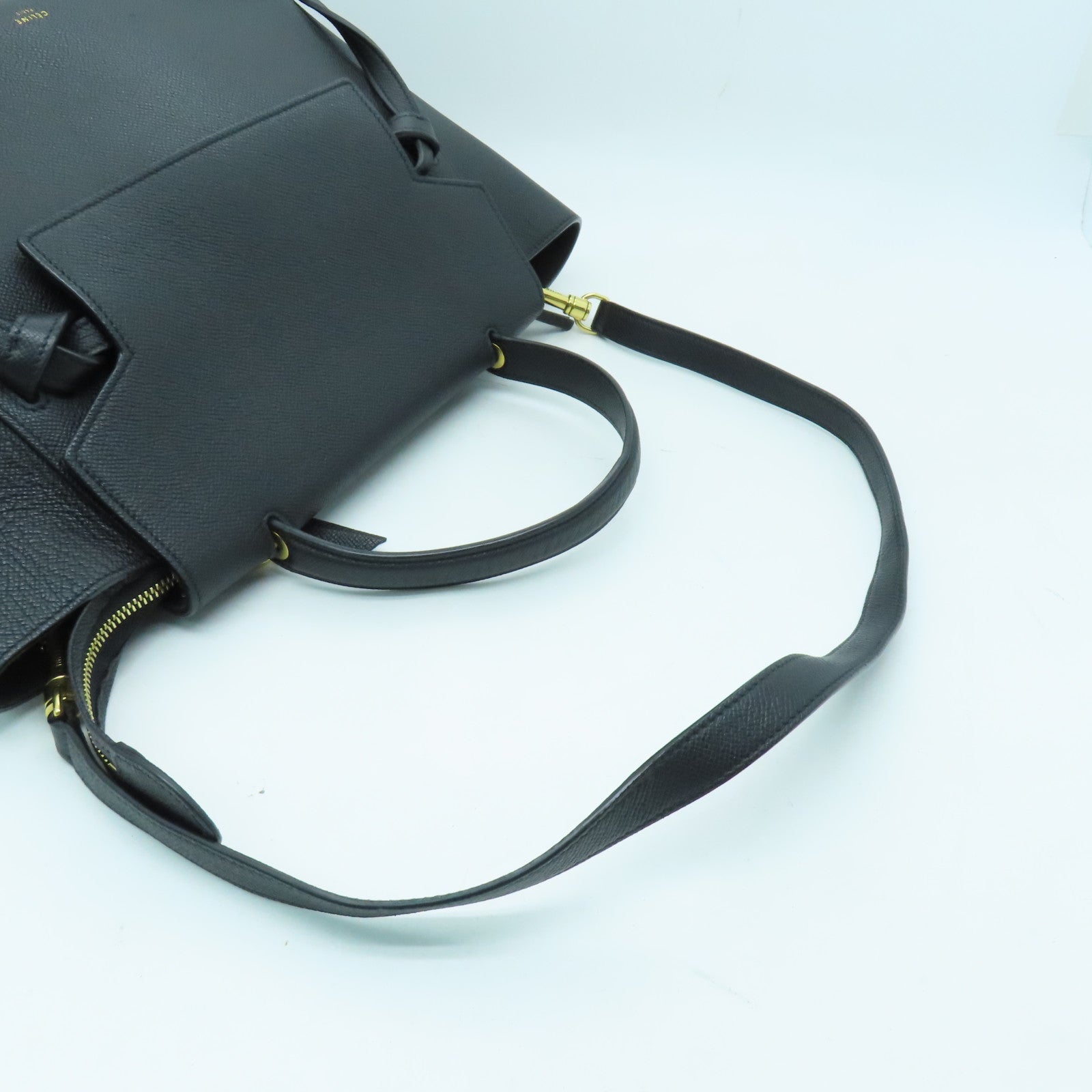CELINE 牛皮皮革Mini Belt Bag金扣手挽肩背兩用袋深灰色