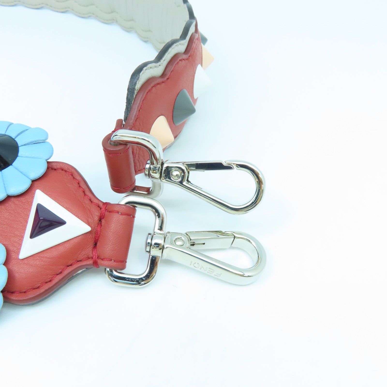 FENDI Cowhide Leather Strap Shoulder Strap Silver Buckle Red/Color