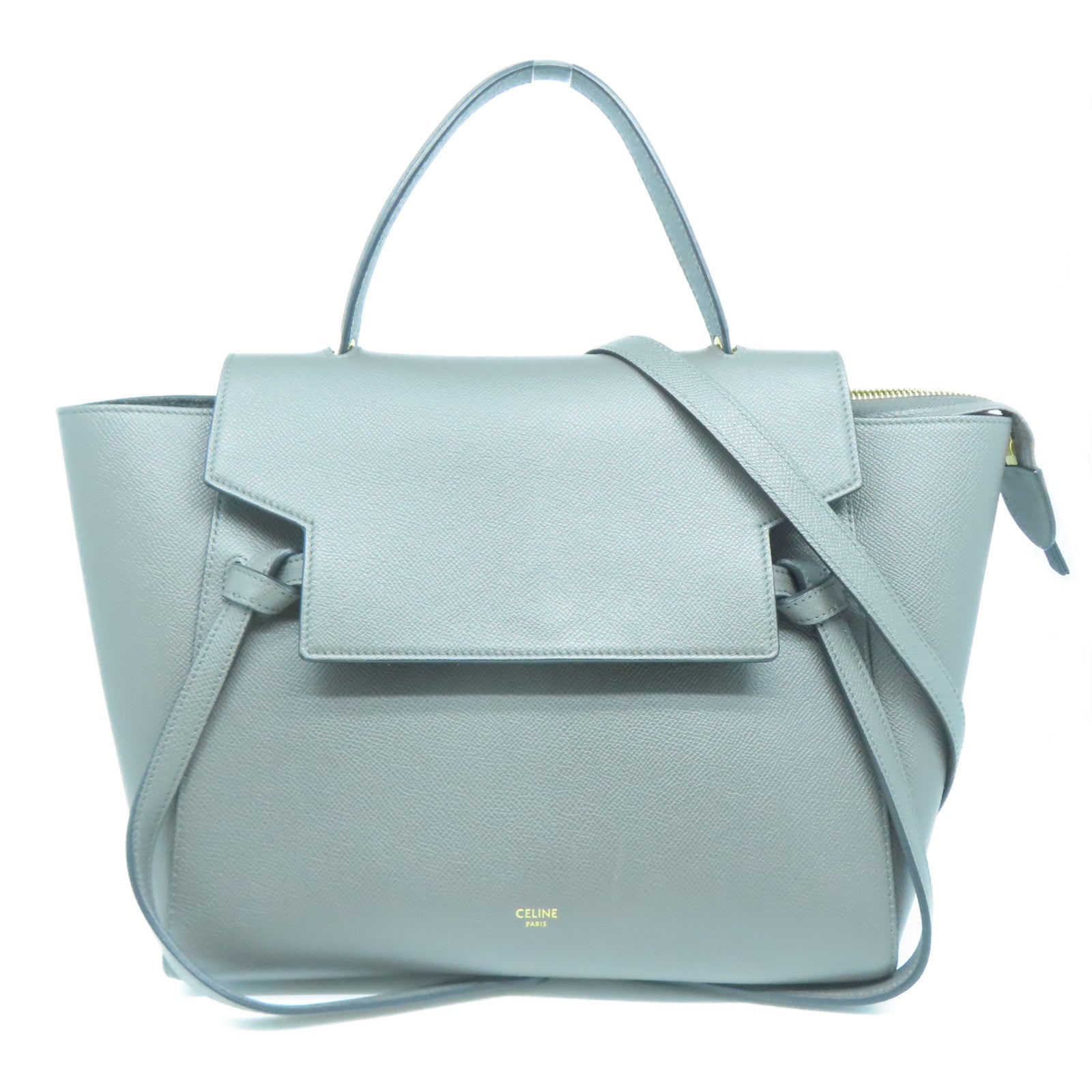 CELINE 牛皮皮革Belt Shoulder Bag金扣手挽肩背兩用袋灰色