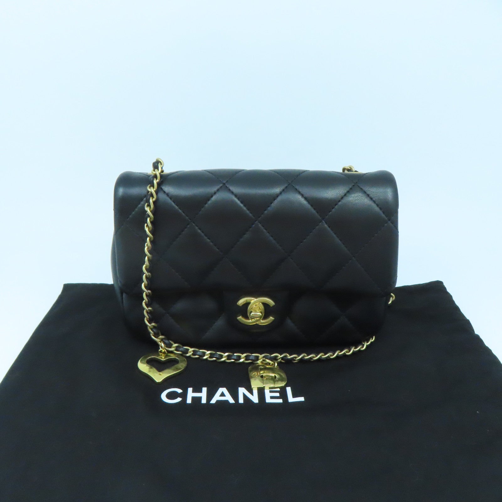CHANEL rhombic cowhide leather Chain Shoulder Bag gold buckle chain shoulder bag black