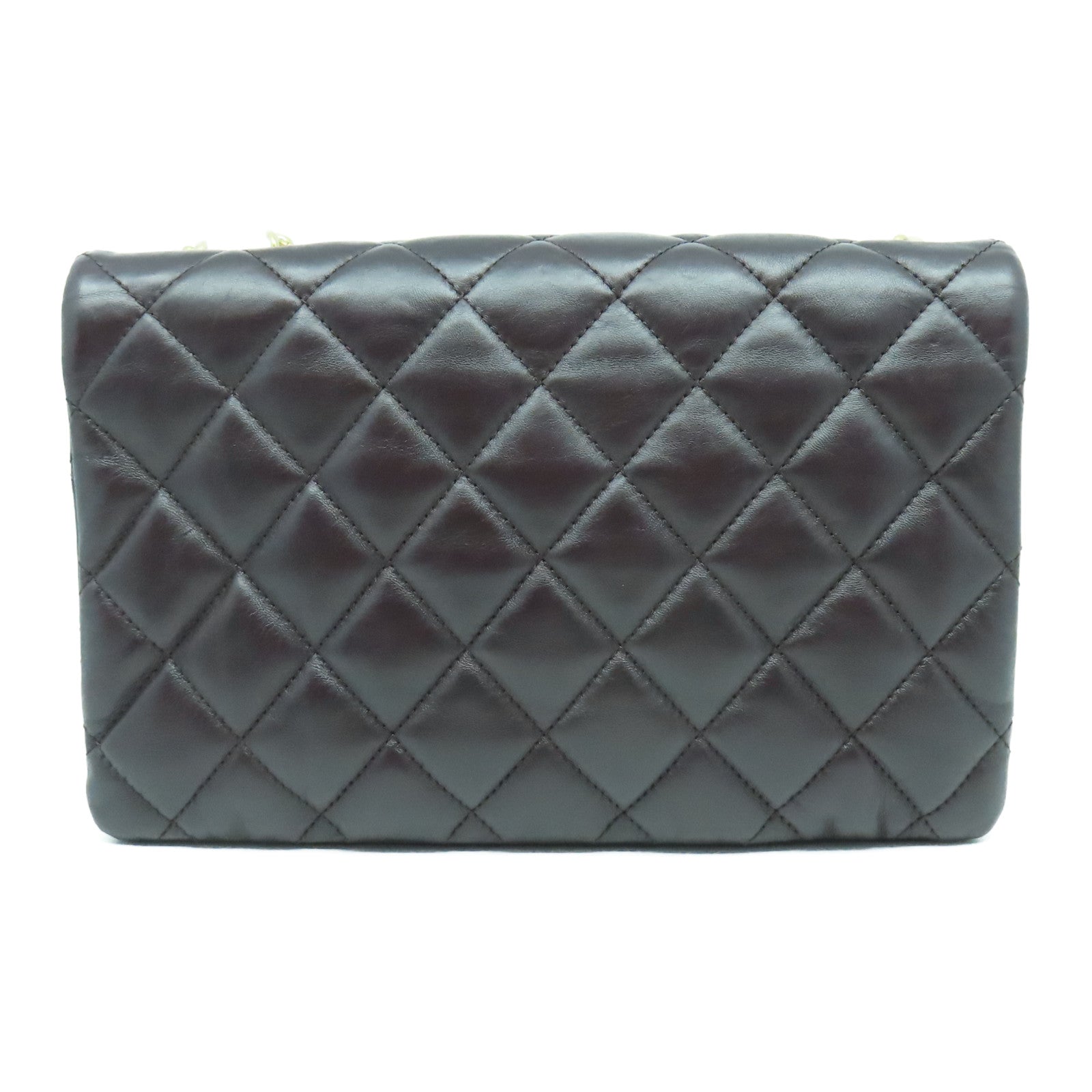 CHANEL 菱格羊皮皮革Chain Shoulder Bag金扣鏈帶肩背袋啡色