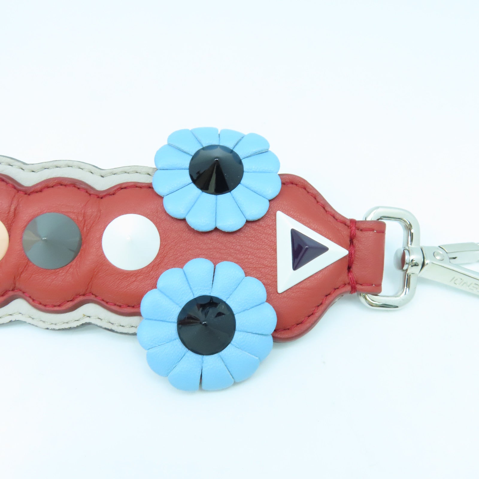 FENDI Cowhide Leather Strap Shoulder Strap Silver Buckle Red/Color