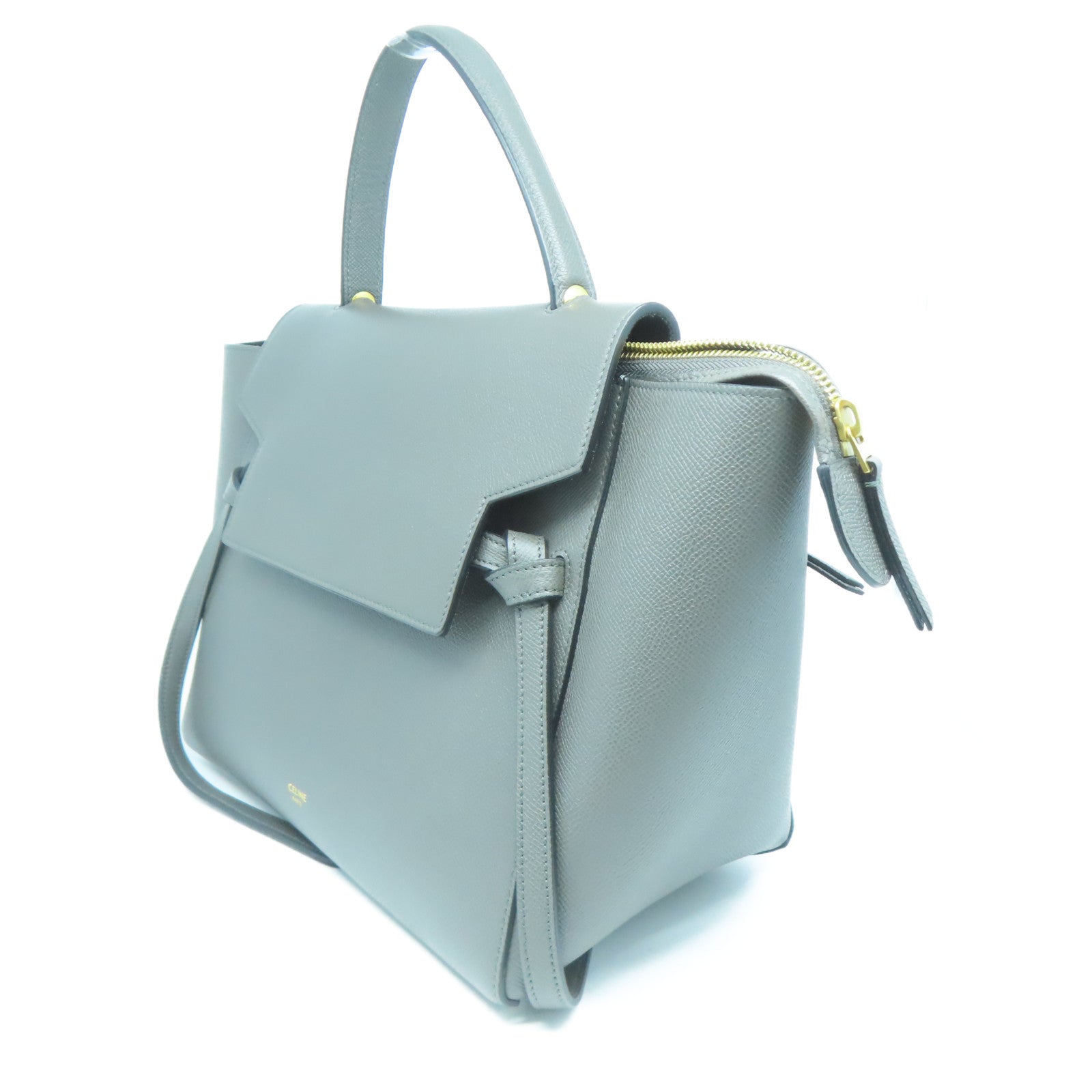 CELINE 牛皮皮革Belt Shoulder Bag金扣手挽肩背兩用袋灰色