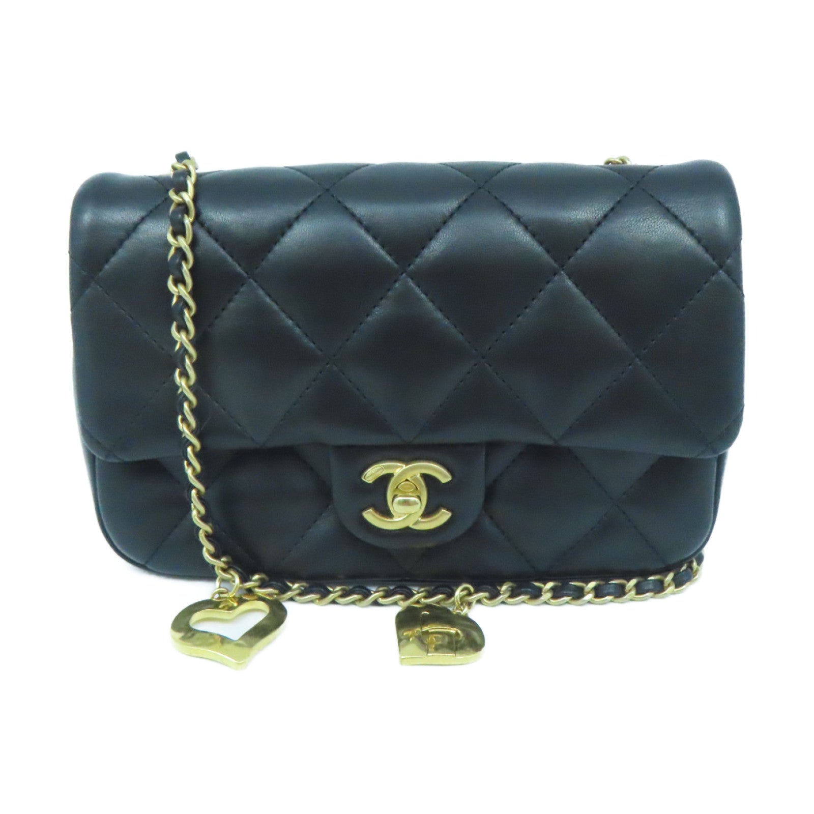 CHANEL rhombic cowhide leather Chain Shoulder Bag gold buckle chain shoulder bag black