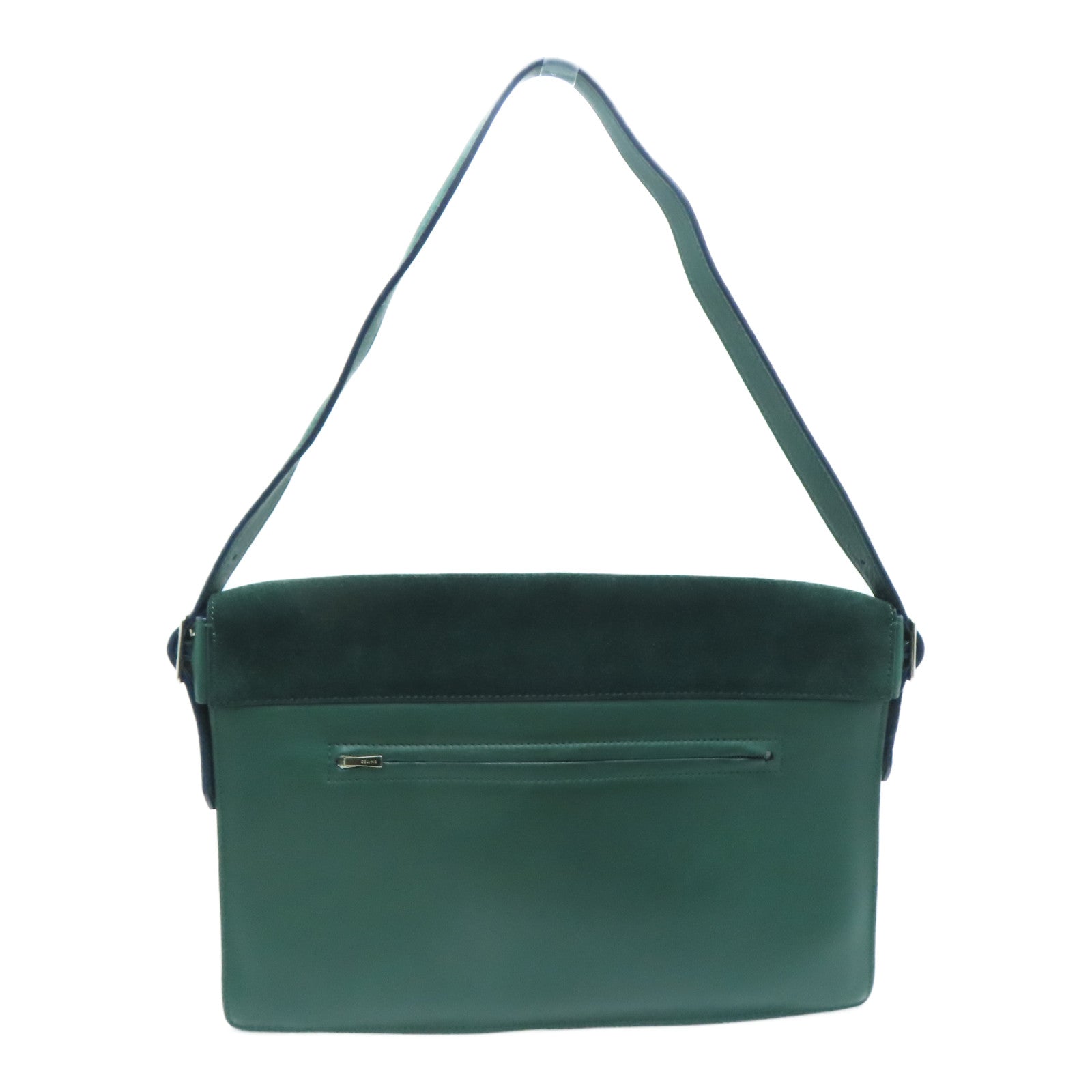 CELINE 牛皮皮革/馬毛Shoulder Bag銀扣肩背袋綠色/黑色/橙色– Brand 