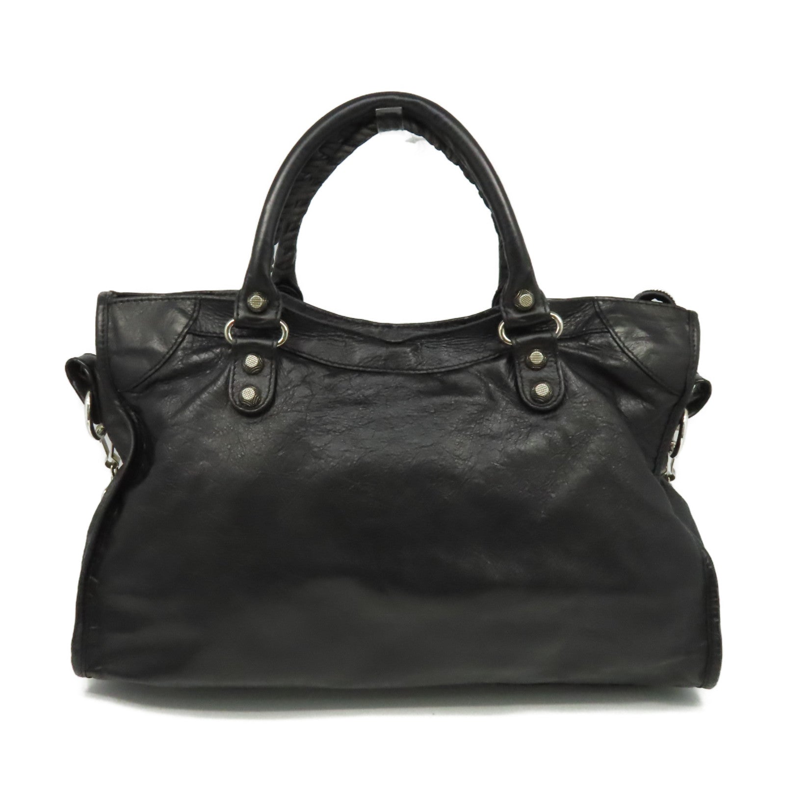 BALENCIAGA 羊皮皮革City 2Way Shoulder Bag銀扣手挽肩背兩用袋黑色