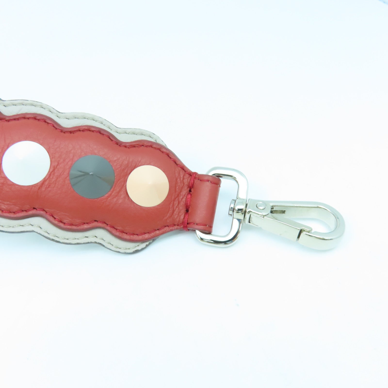 FENDI Cowhide Leather Strap Shoulder Strap Silver Buckle Red/Color