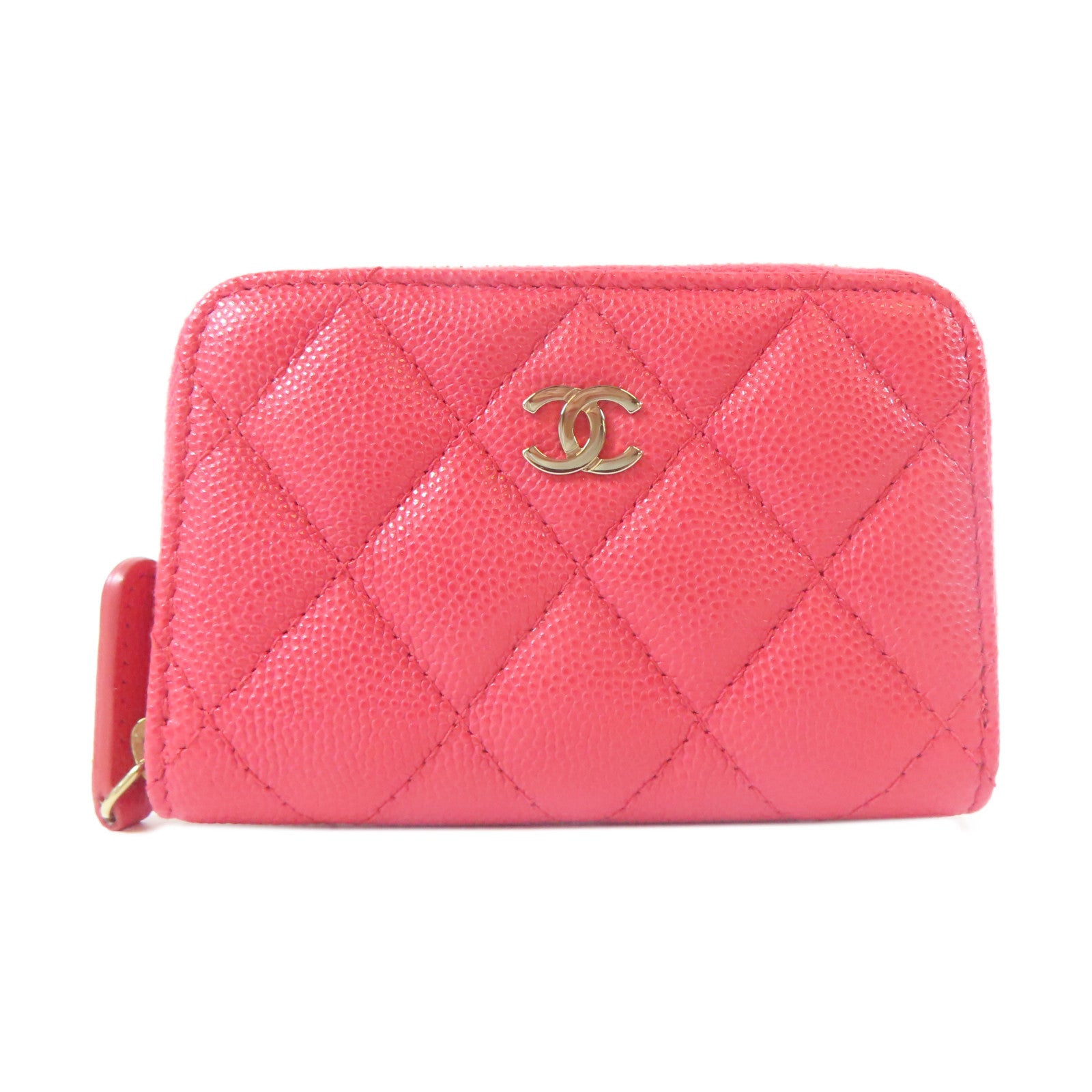 CHANEL 菱格Caviar皮革Card Case金扣卡片套粉紅色