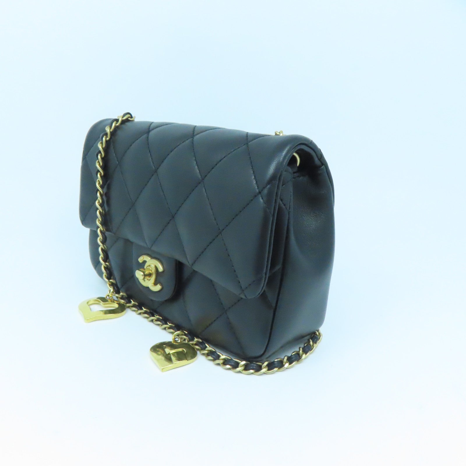 CHANEL rhombic cowhide leather Chain Shoulder Bag gold buckle chain shoulder bag black
