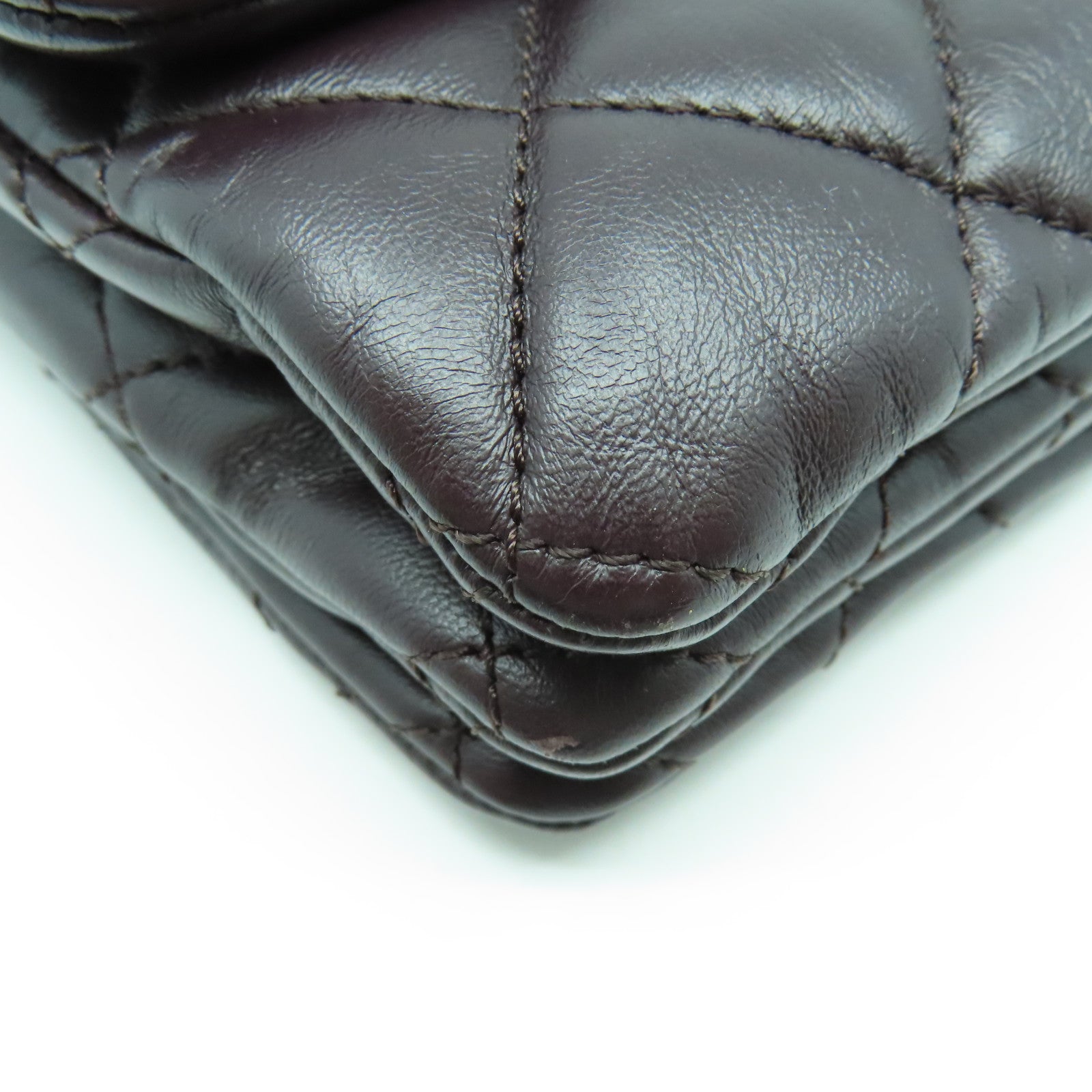 CHANEL 菱格羊皮皮革Chain Shoulder Bag金扣鏈帶肩背袋啡色