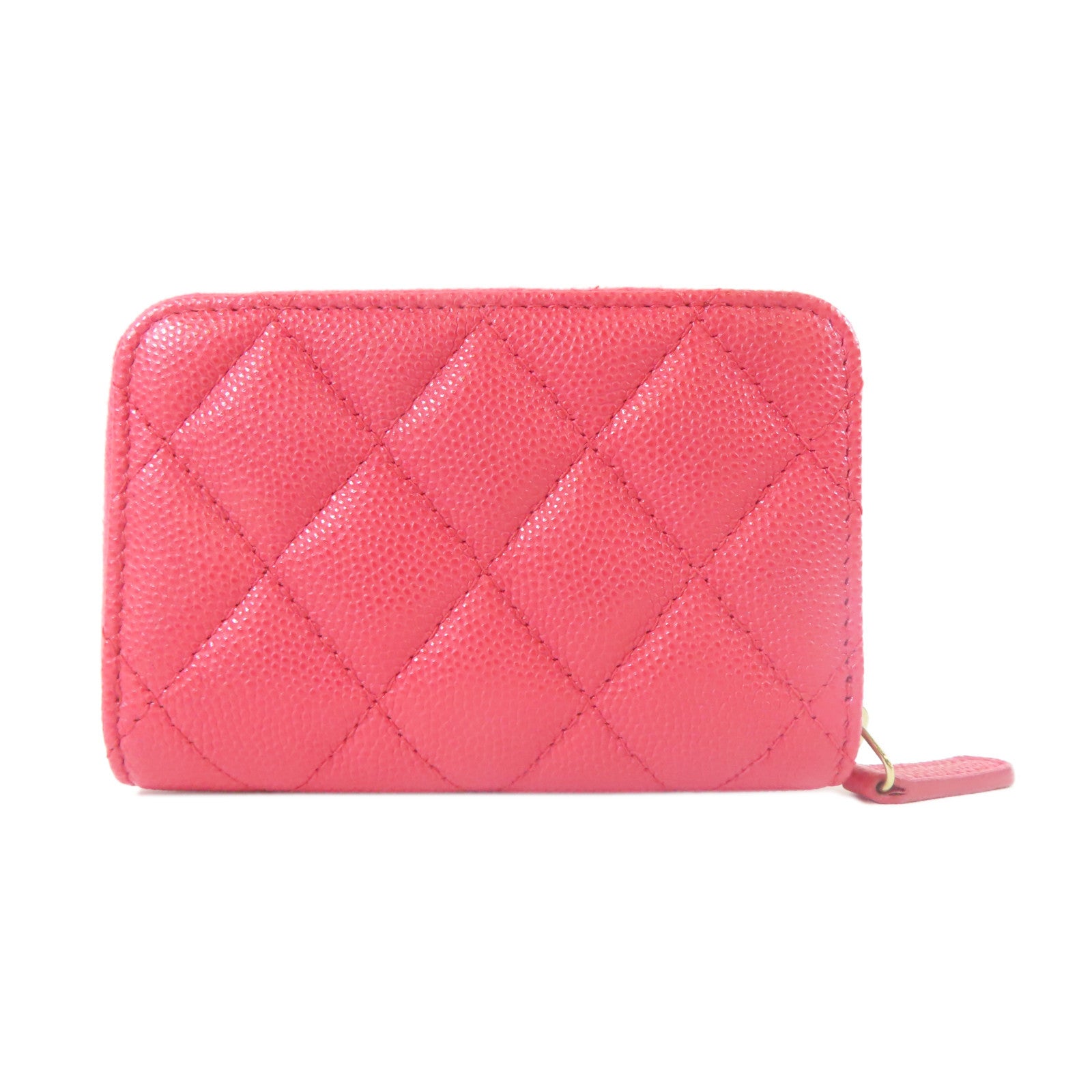 CHANEL 菱格Caviar皮革Card Case金扣卡片套粉紅色
