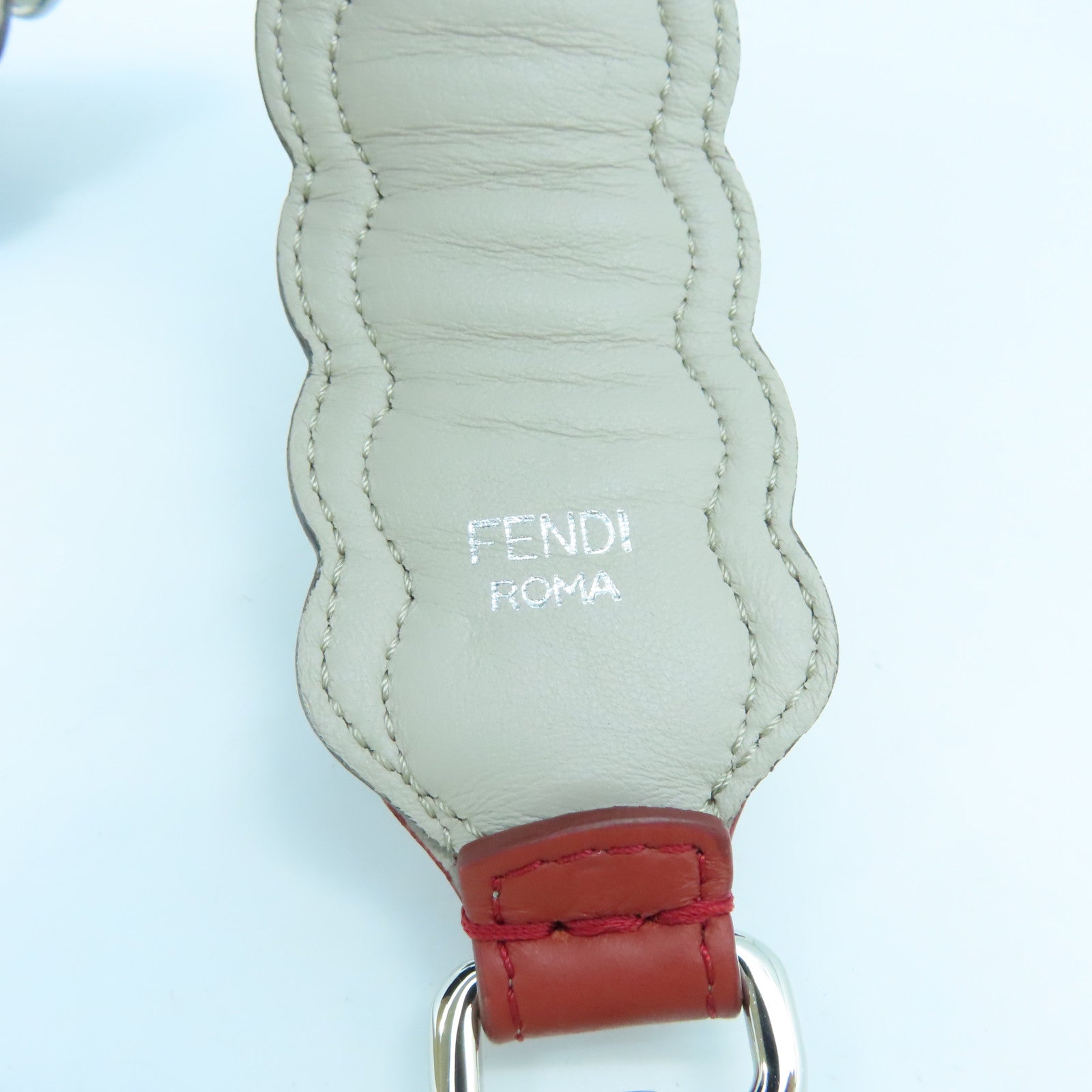 FENDI Cowhide Leather Strap Shoulder Strap Silver Buckle Red/Color