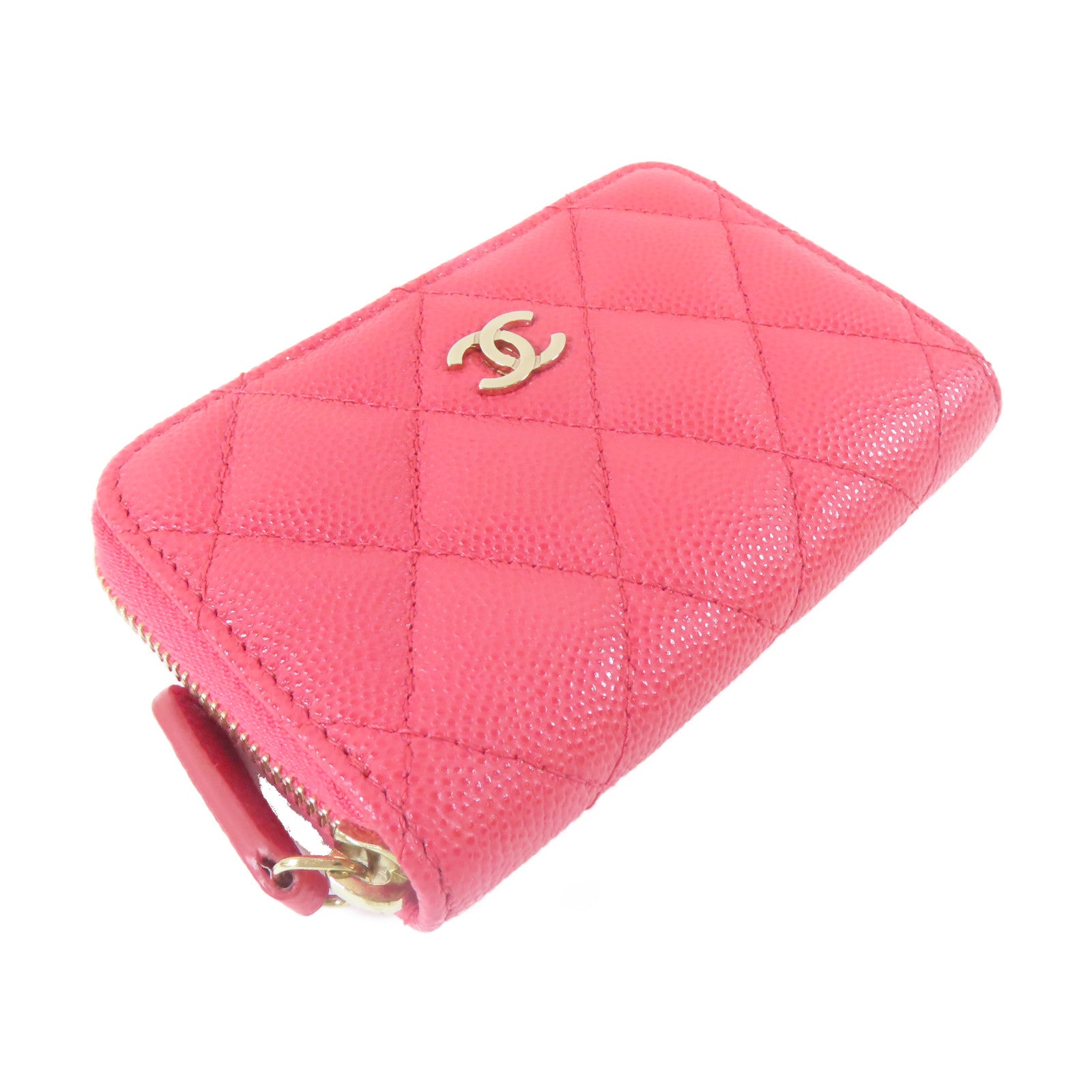 CHANEL 菱格Caviar皮革Card Case金扣卡片套粉紅色
