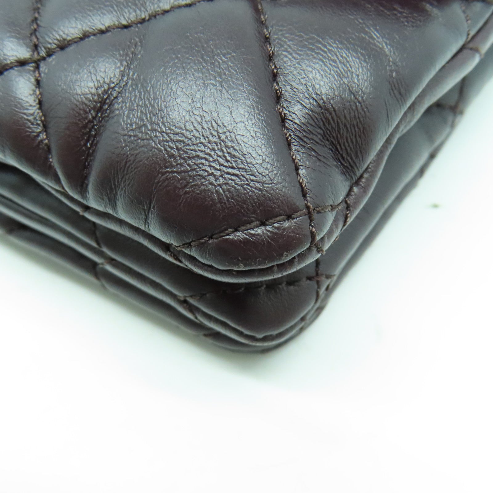 CHANEL 菱格羊皮皮革Chain Shoulder Bag金扣鏈帶肩背袋啡色