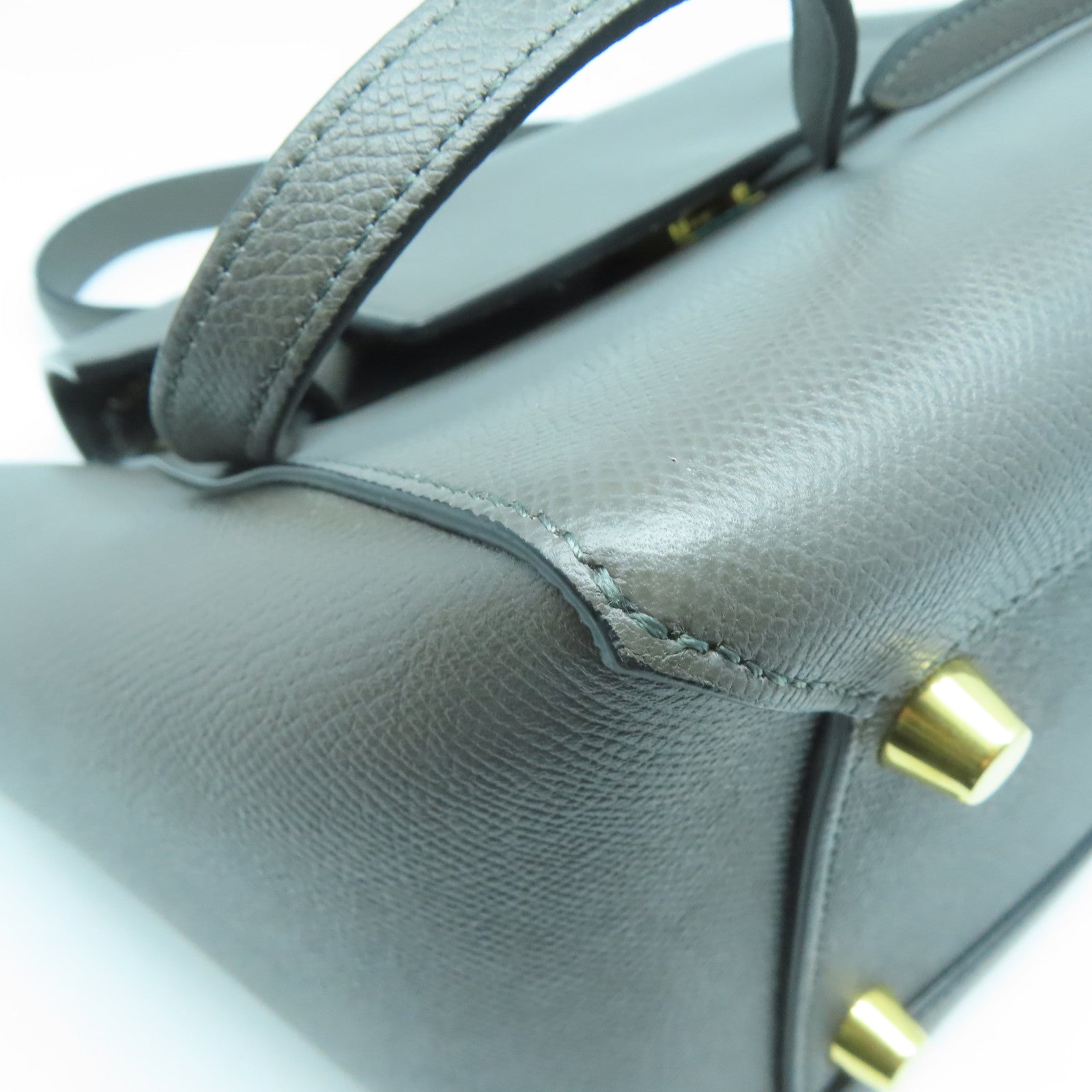 CELINE 牛皮皮革Belt Shoulder Bag金扣手挽肩背兩用袋灰色