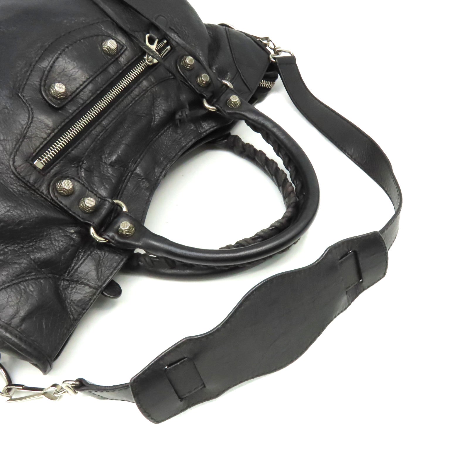 BALENCIAGA 羊皮皮革City 2Way Shoulder Bag銀扣手挽肩背兩用袋黑色