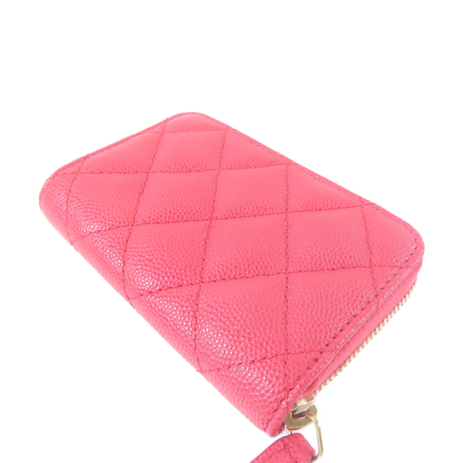 CHANEL 菱格Caviar皮革Card Case金扣卡片套粉紅色