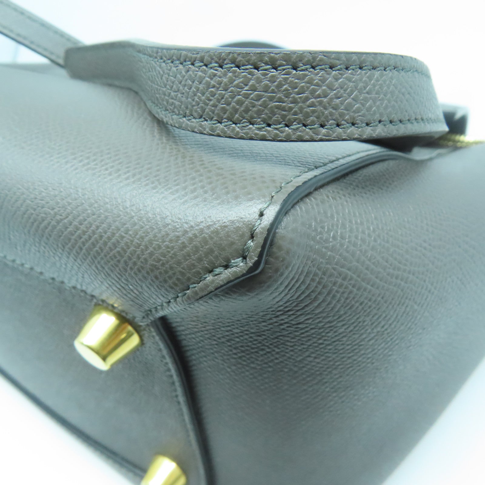 CELINE 牛皮皮革Belt Shoulder Bag金扣手挽肩背兩用袋灰色