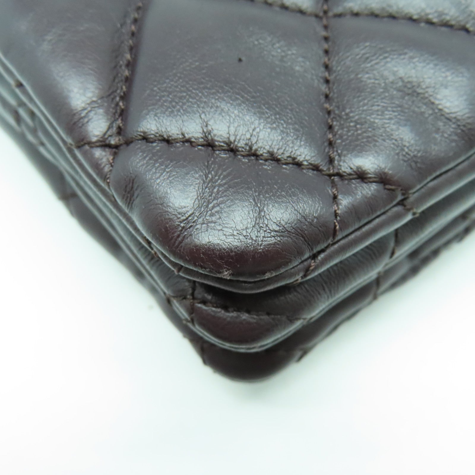 CHANEL 菱格羊皮皮革Chain Shoulder Bag金扣鏈帶肩背袋啡色