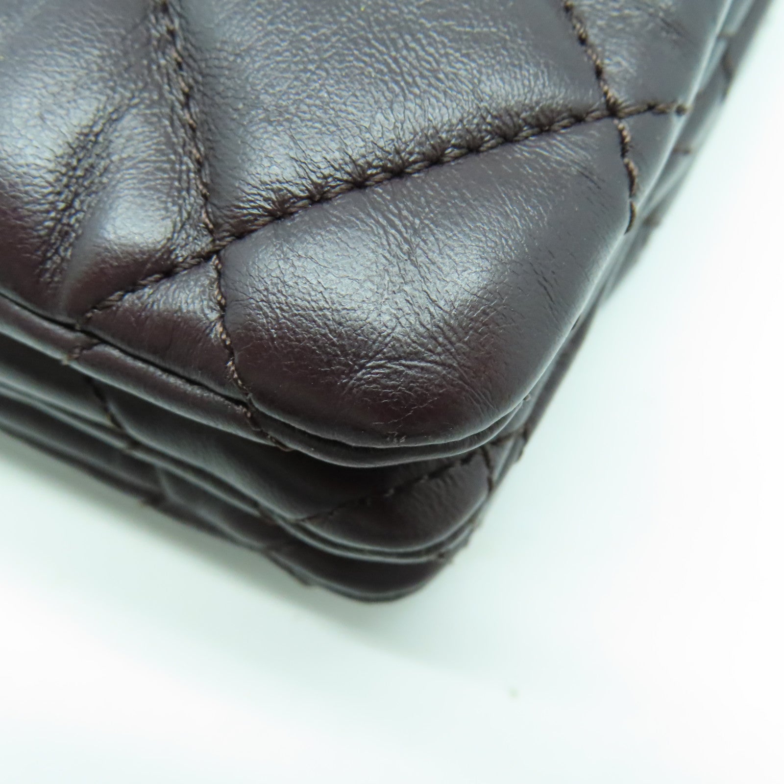 CHANEL 菱格羊皮皮革Chain Shoulder Bag金扣鏈帶肩背袋啡色