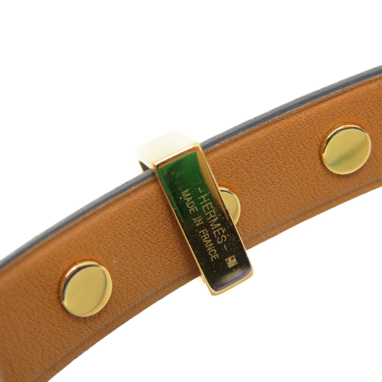 HERMES Leather Studs Bracelet T1 Gold Buckle Bracelet Black/Gold