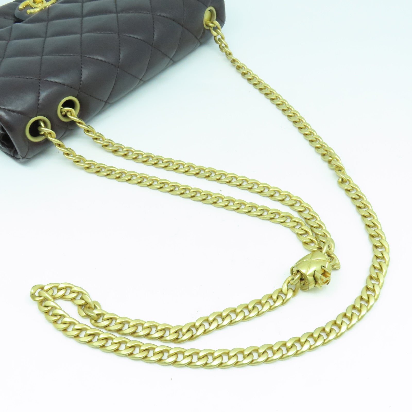 CHANEL 菱格羊皮皮革Chain Shoulder Bag金扣鏈帶肩背袋啡色