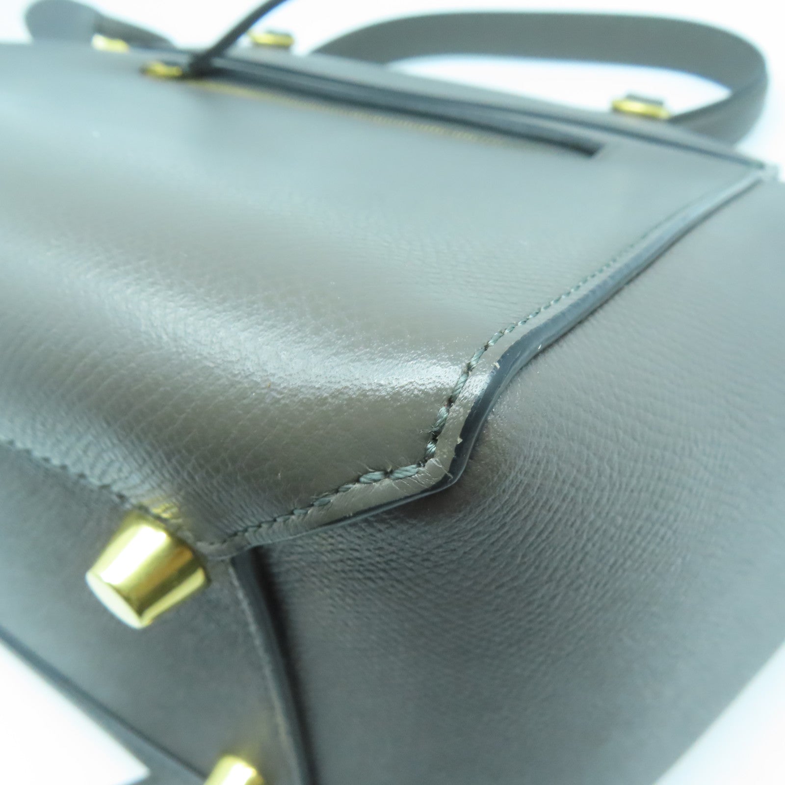 CELINE 牛皮皮革Belt Shoulder Bag金扣手挽肩背兩用袋灰色