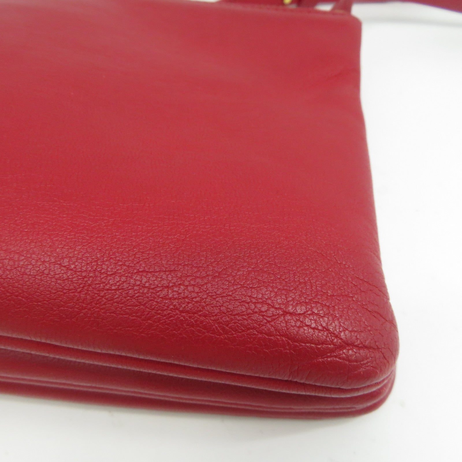 CELINE 羊皮皮革Trio Shoulder Bag金扣肩背袋紅色