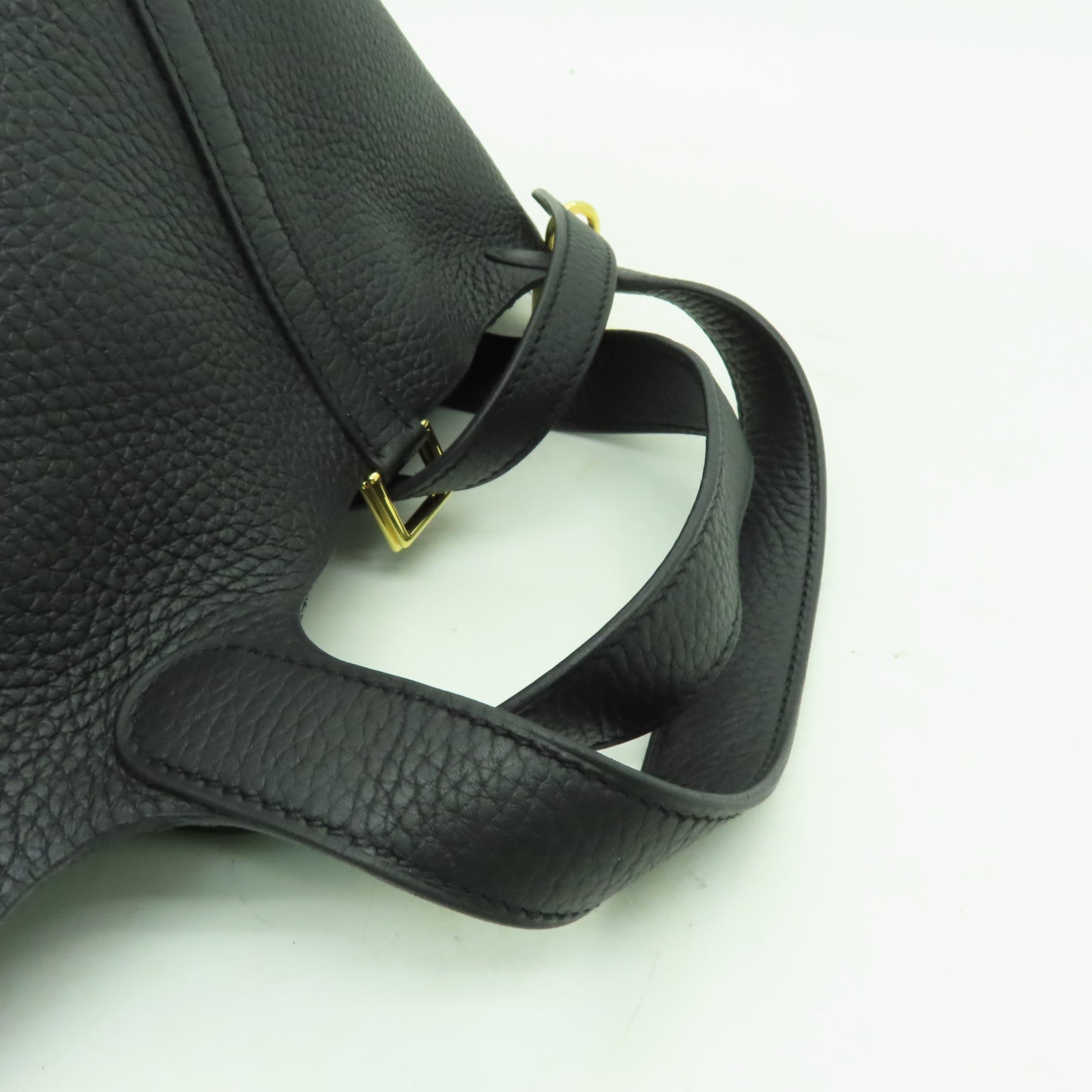 HERMES Clemence皮革Picotin PM金扣手挽袋Noir黑色