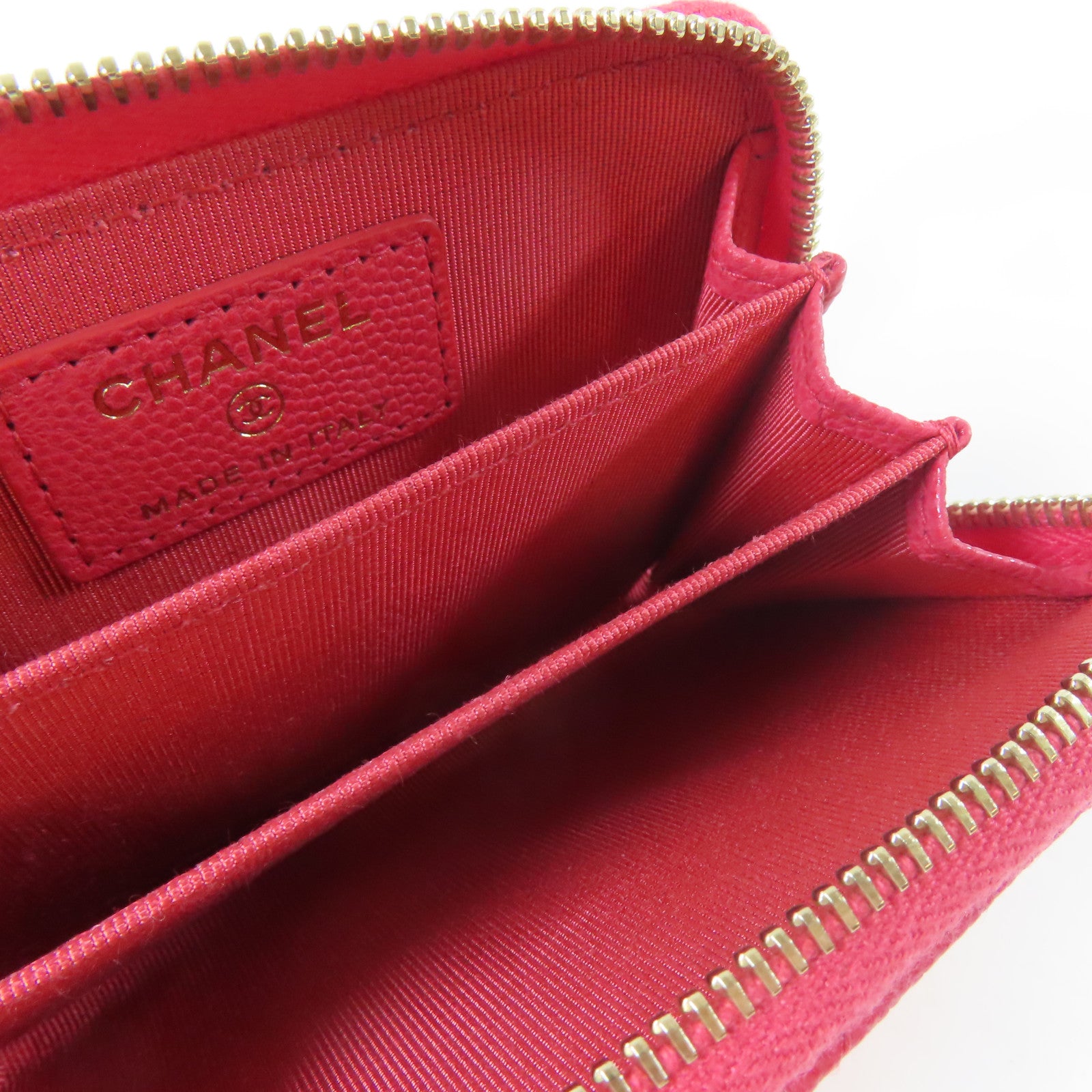 CHANEL 菱格Caviar皮革Card Case金扣卡片套粉紅色